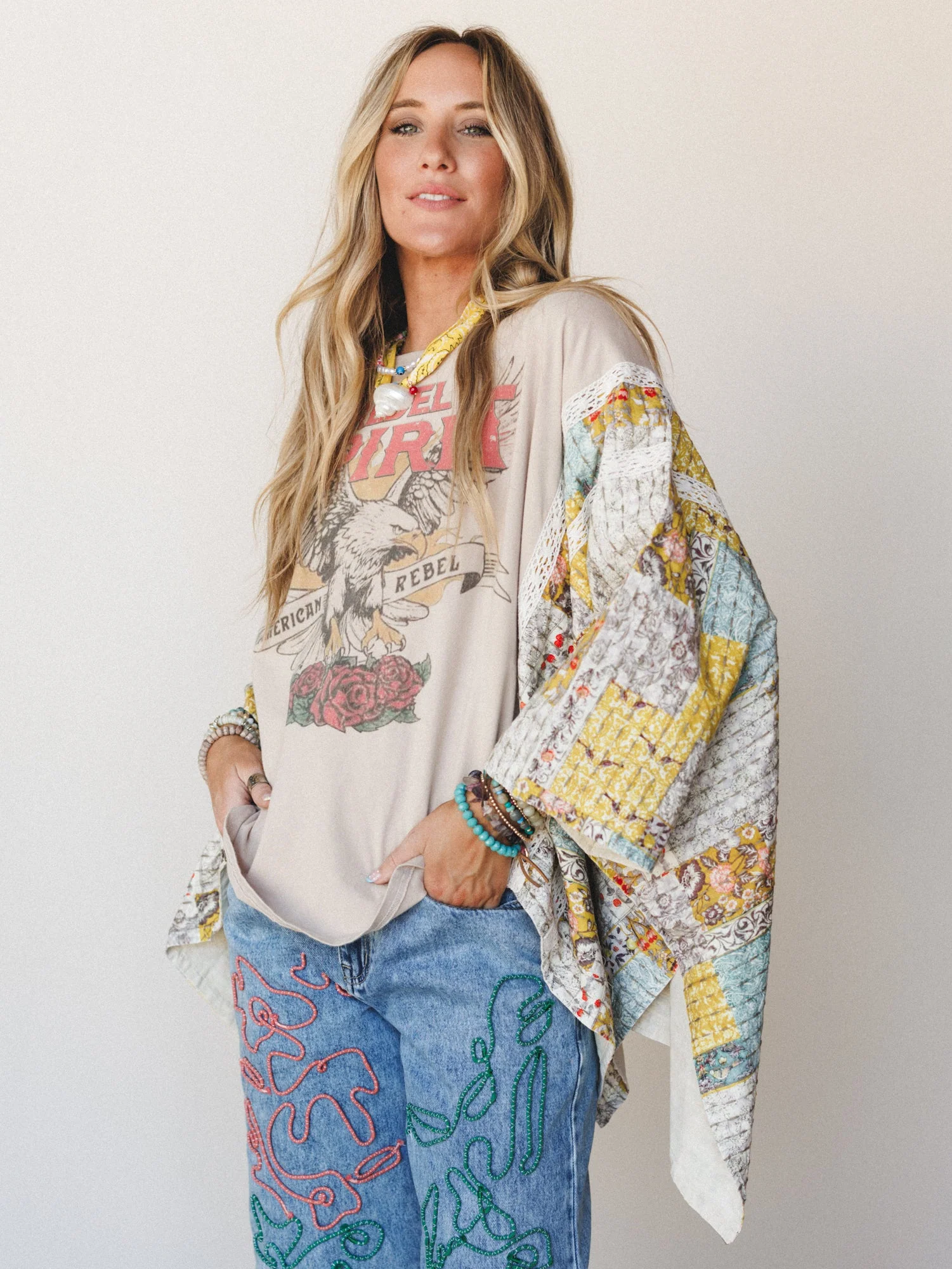 Mixed with Love Poncho - Tan Multi - Image 2