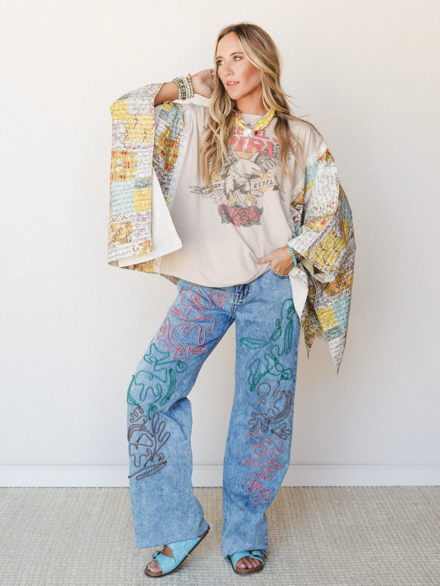 Mixed with Love Poncho - Tan Multi - Image 5