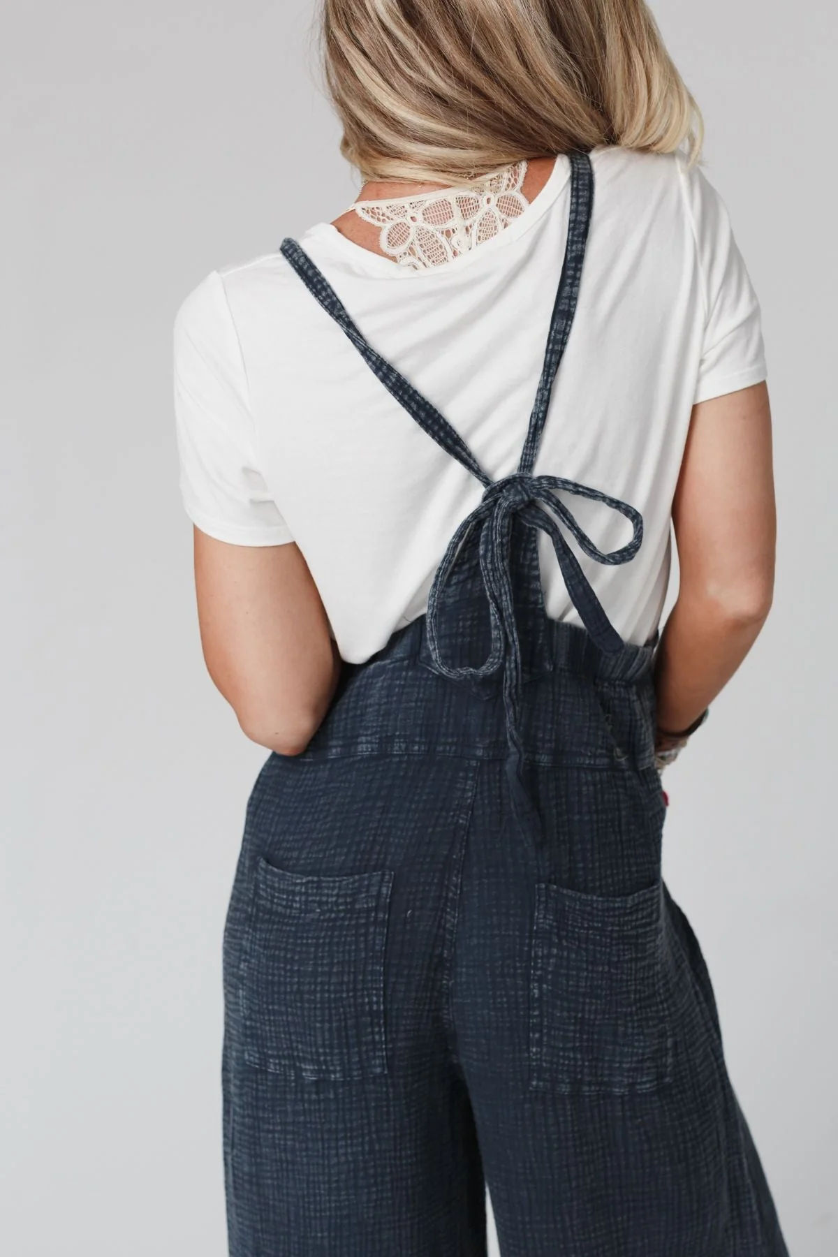Molly Tie Back Overalls - Faded Denim - Image 2