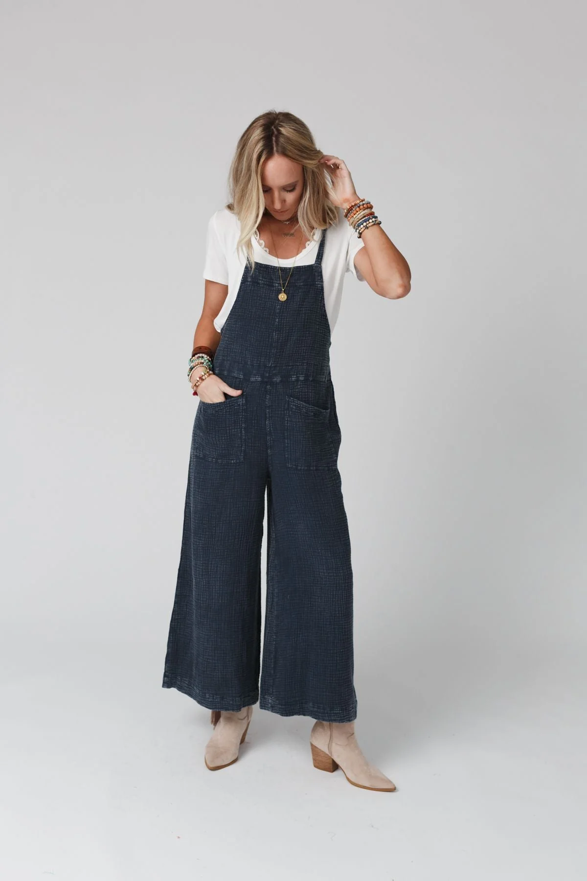 Molly Tie Back Overalls - Faded Denim - Image 7