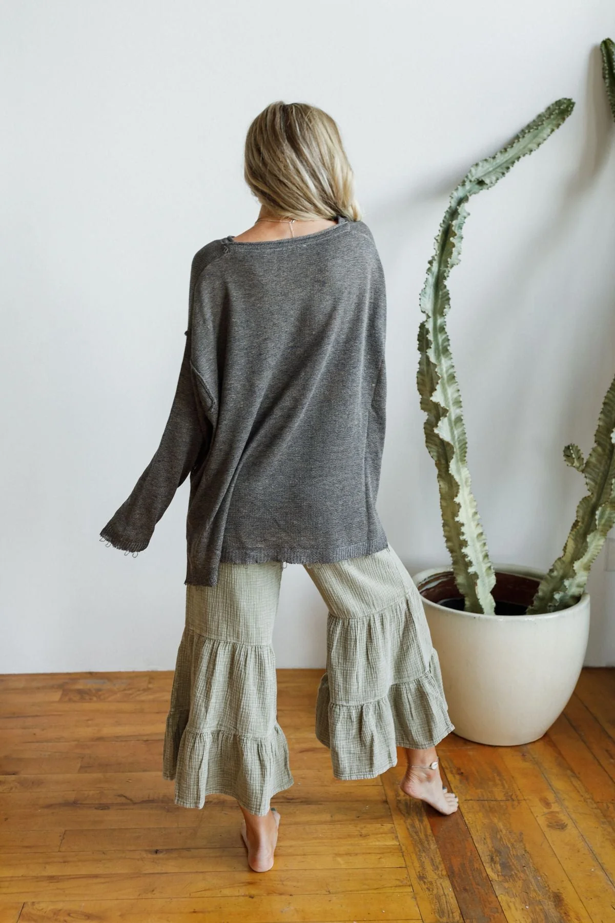 Monday Strolls Frayed Sweater - Charcoal - Image 5