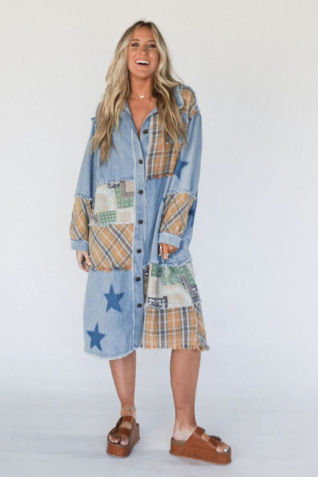 Monroe Patchwork Duster Jacket - Denim