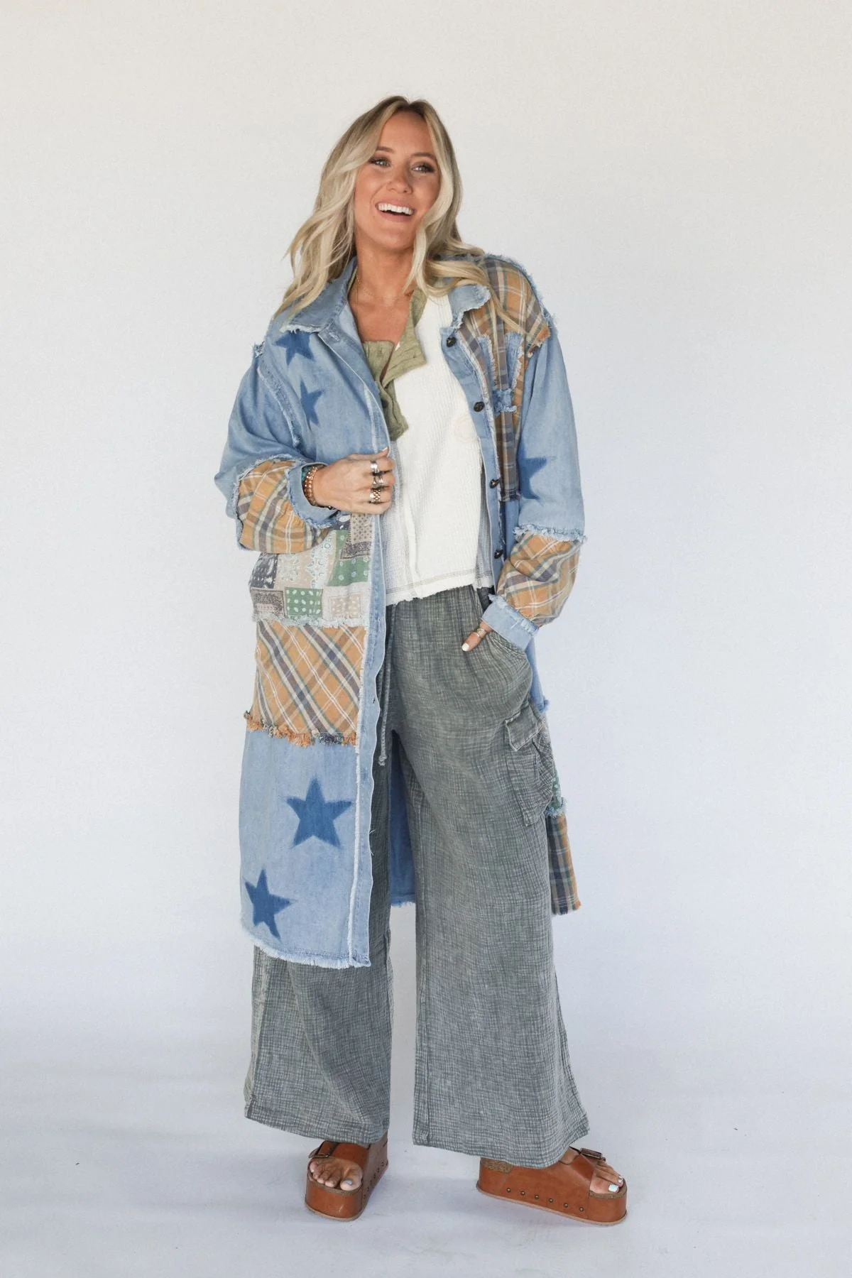Monroe Patchwork Duster Jacket - Denim - Image 10