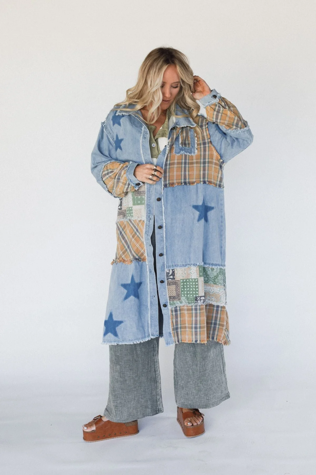 Monroe Patchwork Duster Jacket - Denim - Image 5