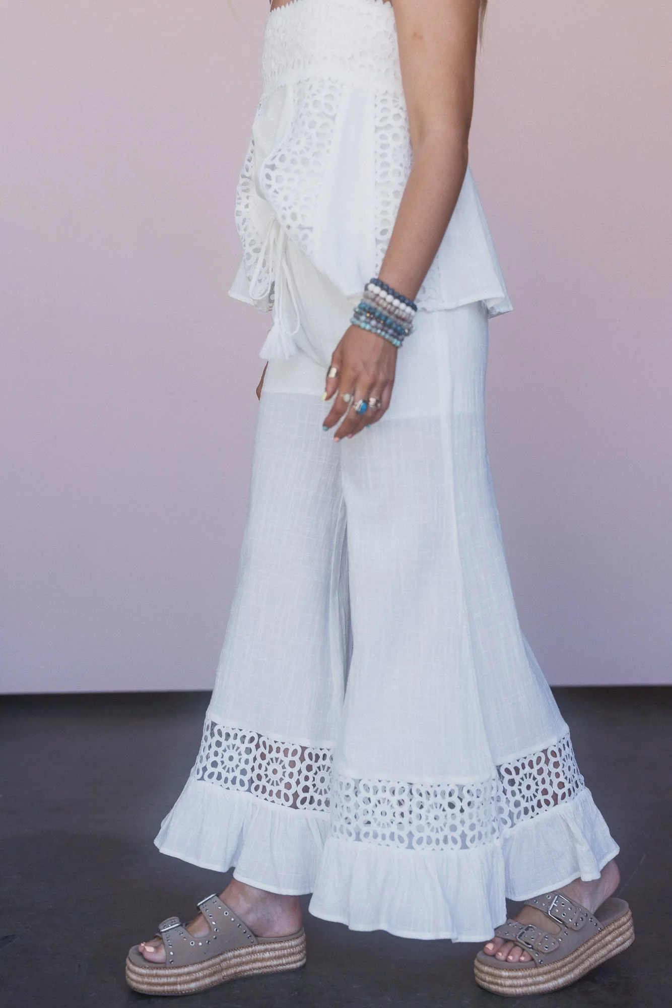 Moonbeam Crochet Wide Leg Pants - Off White