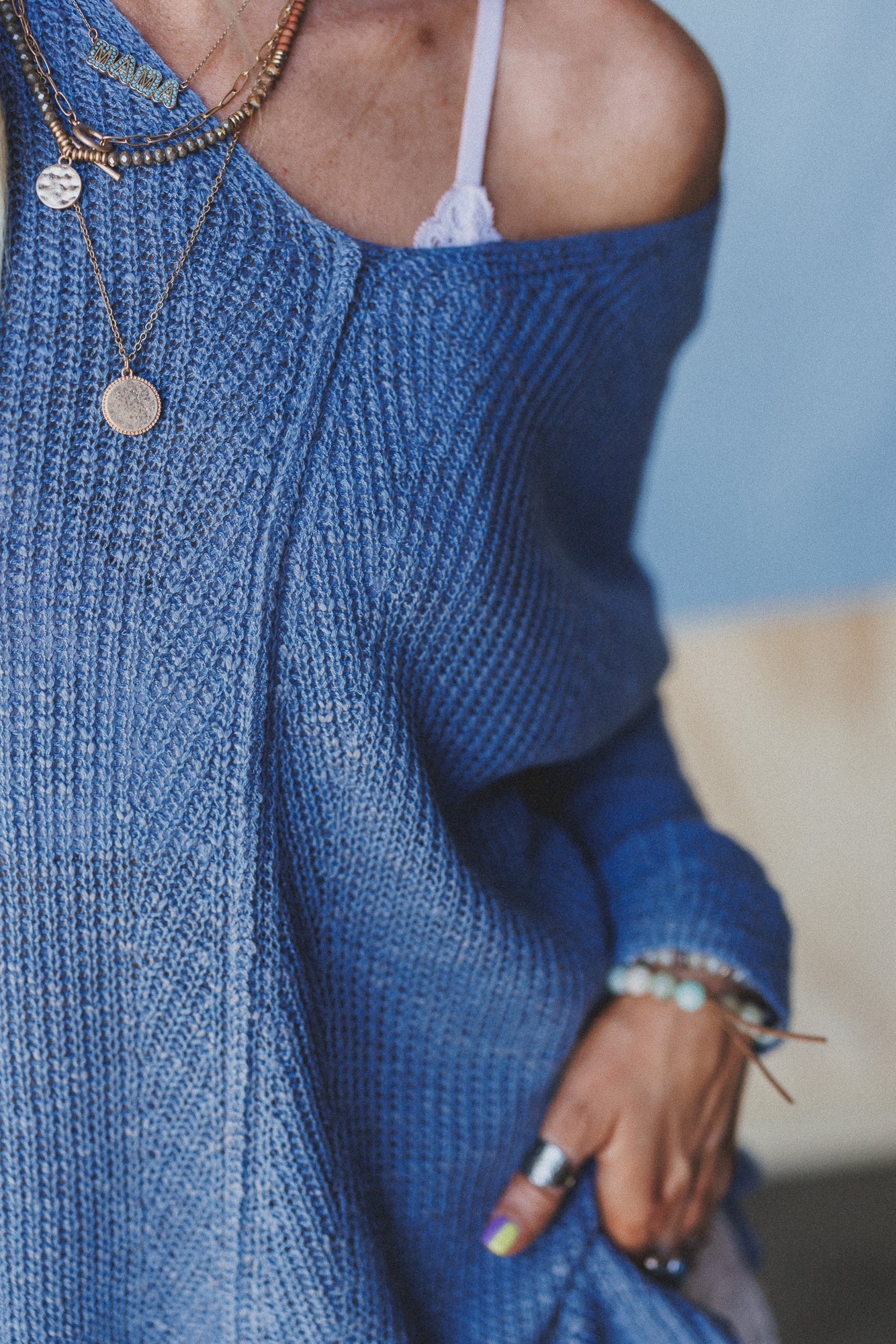 Moonlit Layers V Neck Top - Blue - Image 3