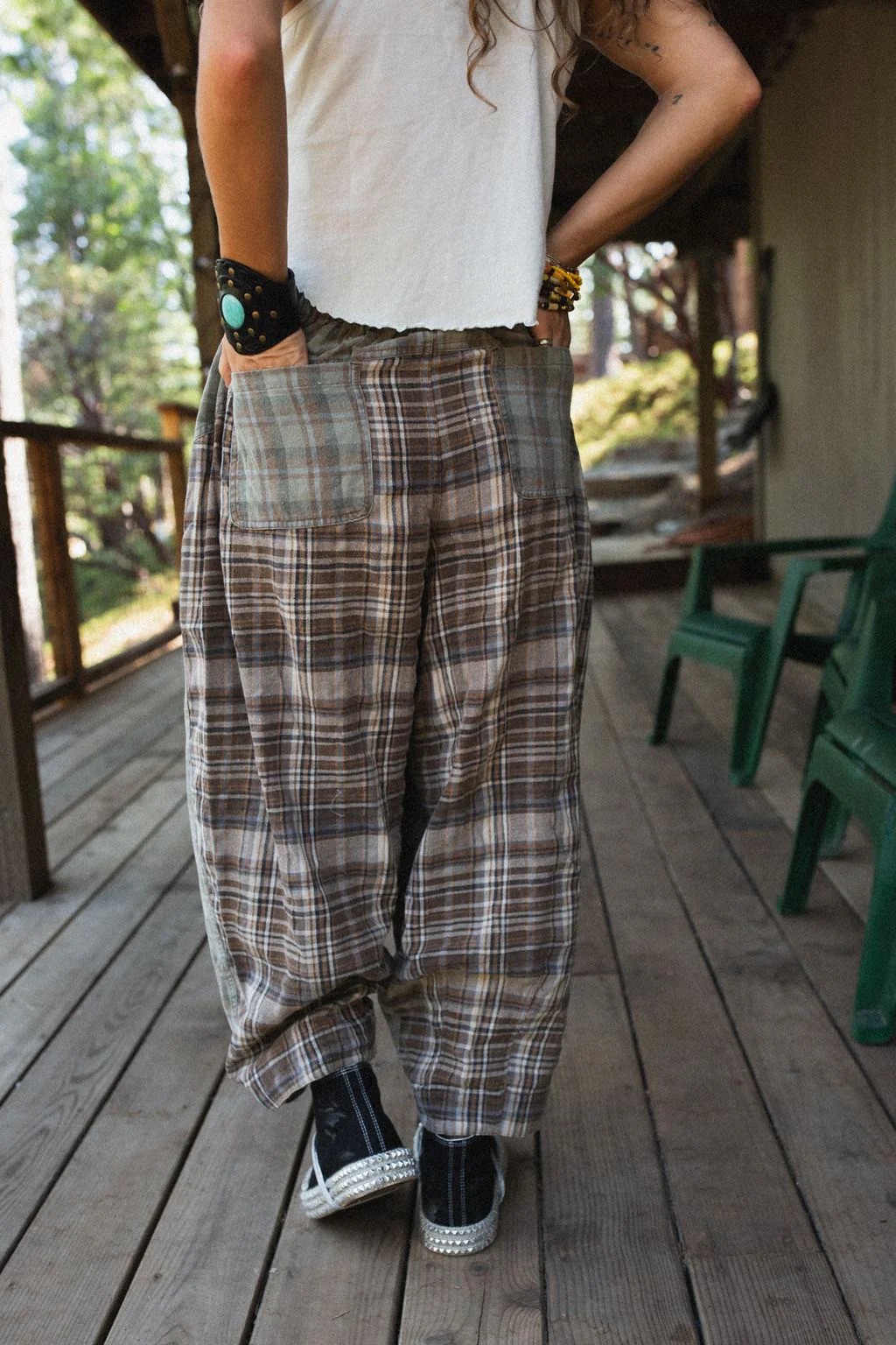 Mystic Plaid Wide Leg Pants - Brown - Image 4