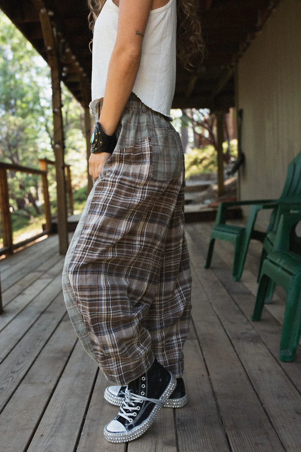 Mystic Plaid Wide Leg Pants - Brown - Image 7