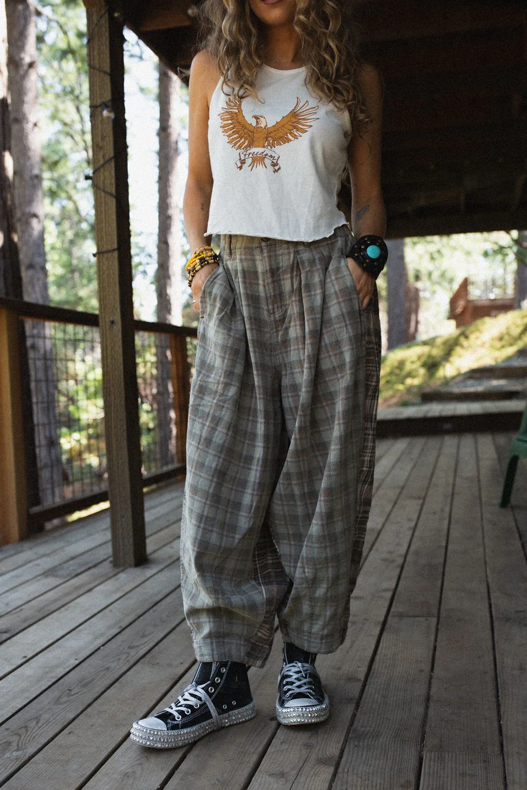 Mystic Plaid Wide Leg Pants - Brown - Image 8