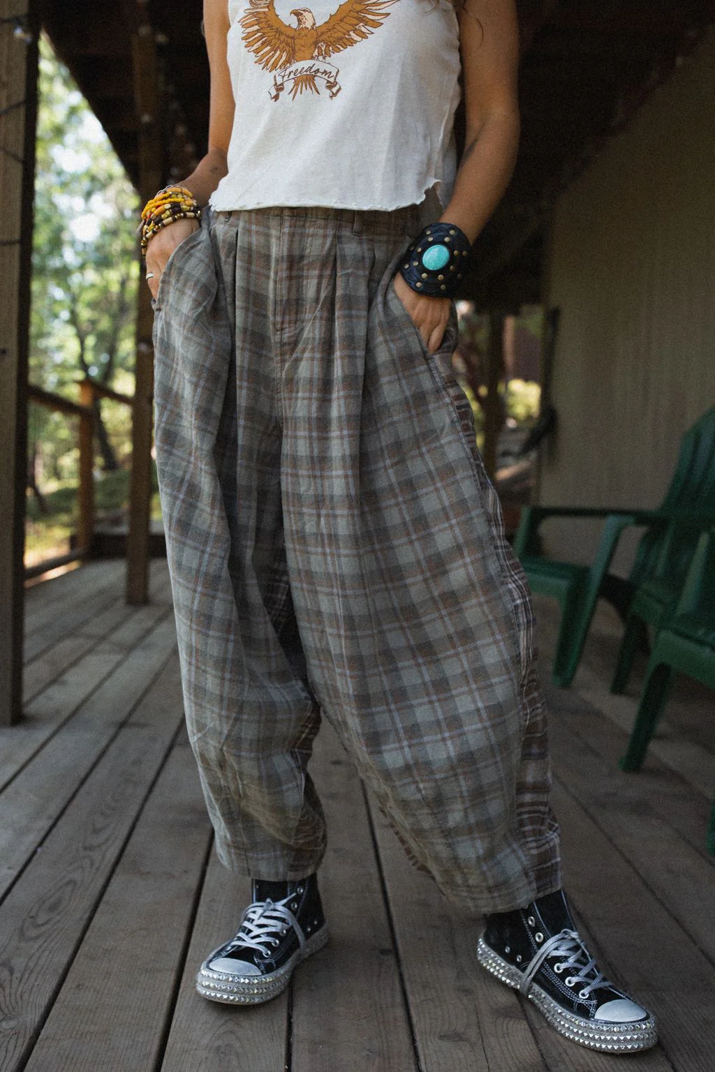 Mystic Plaid Wide Leg Pants - Brown - Image 9