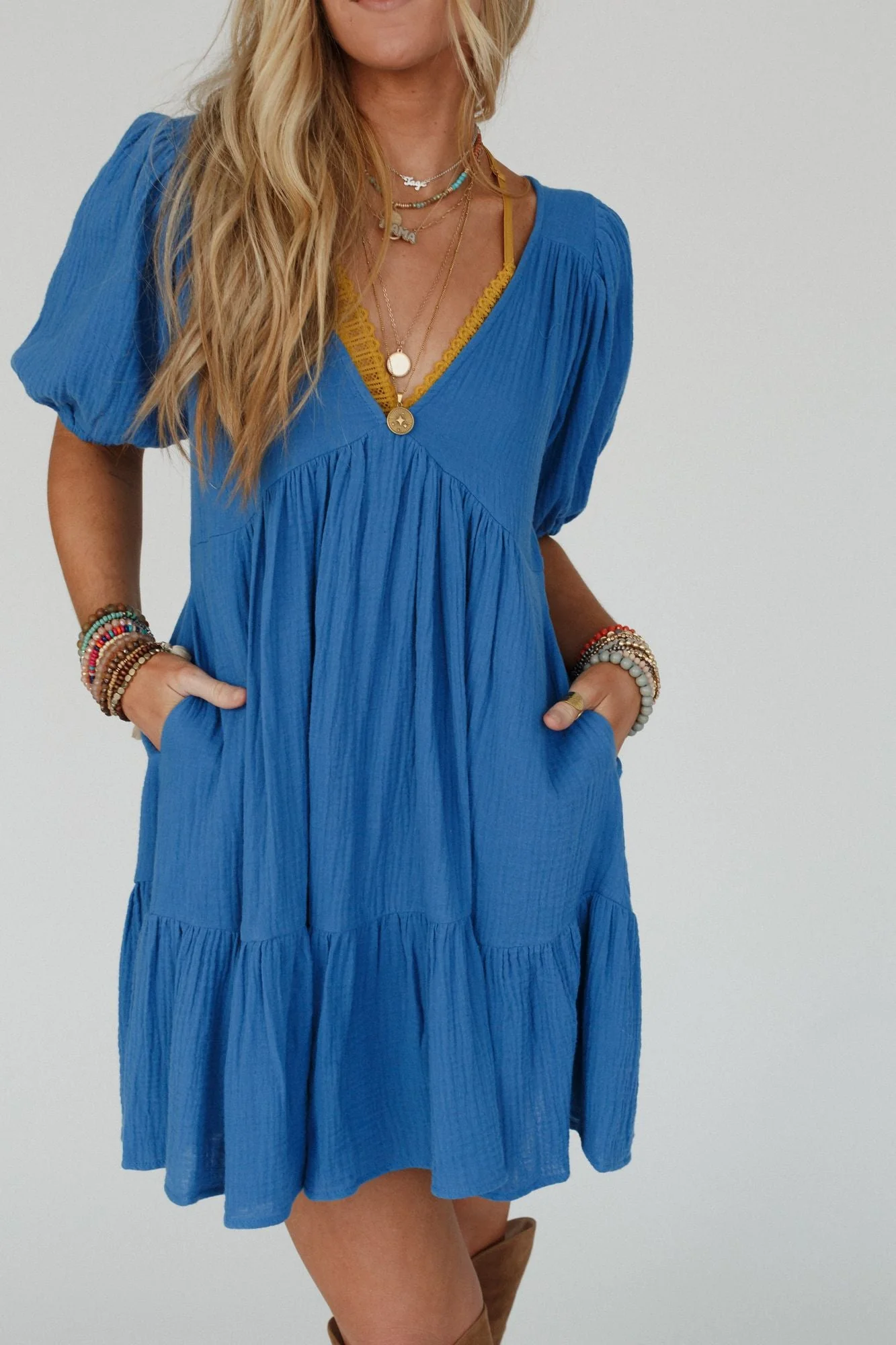 Need To Breathe Puff Sleeve Dress - Blue - Image 6