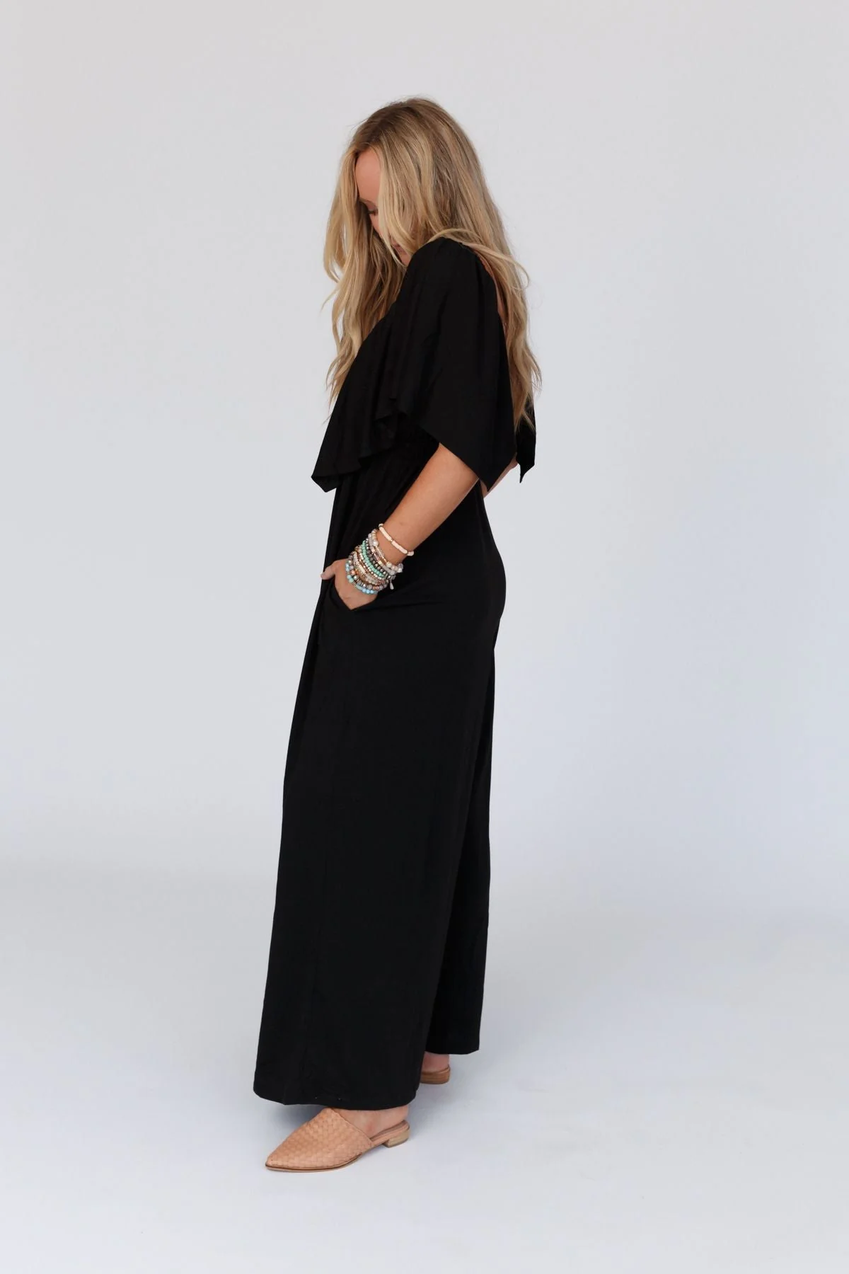 The Nest On Repeat Open Back Ruffle Jumpsuit - Black - Image 6