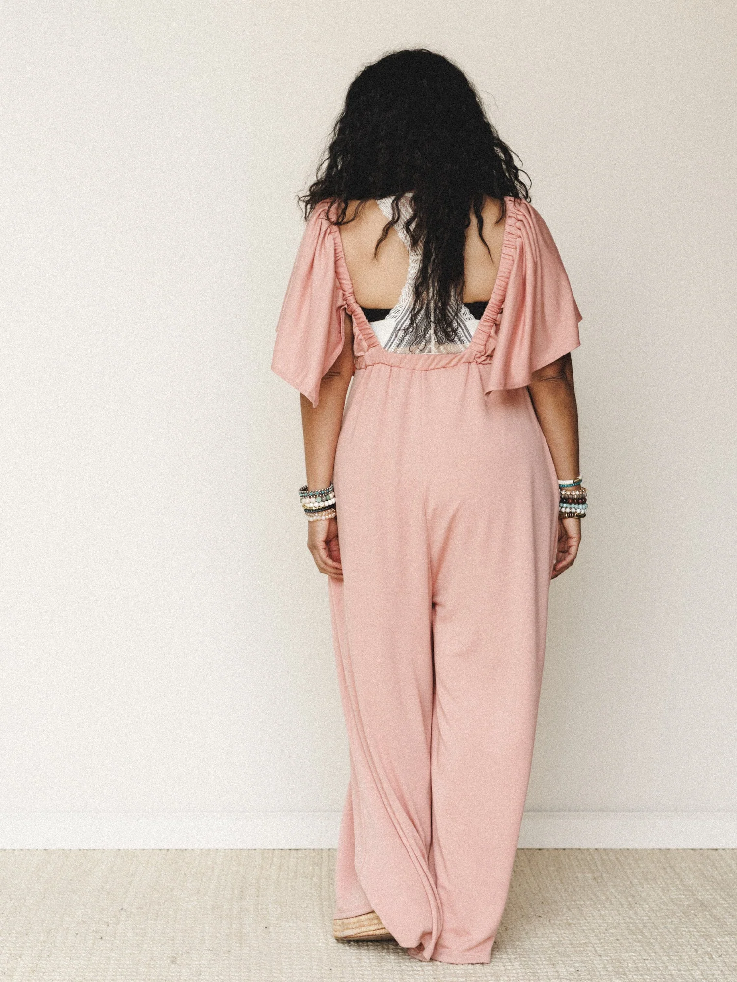 The Nest On Repeat Open Back Ruffle Jumpsuit - Shadow Blush - Image 5