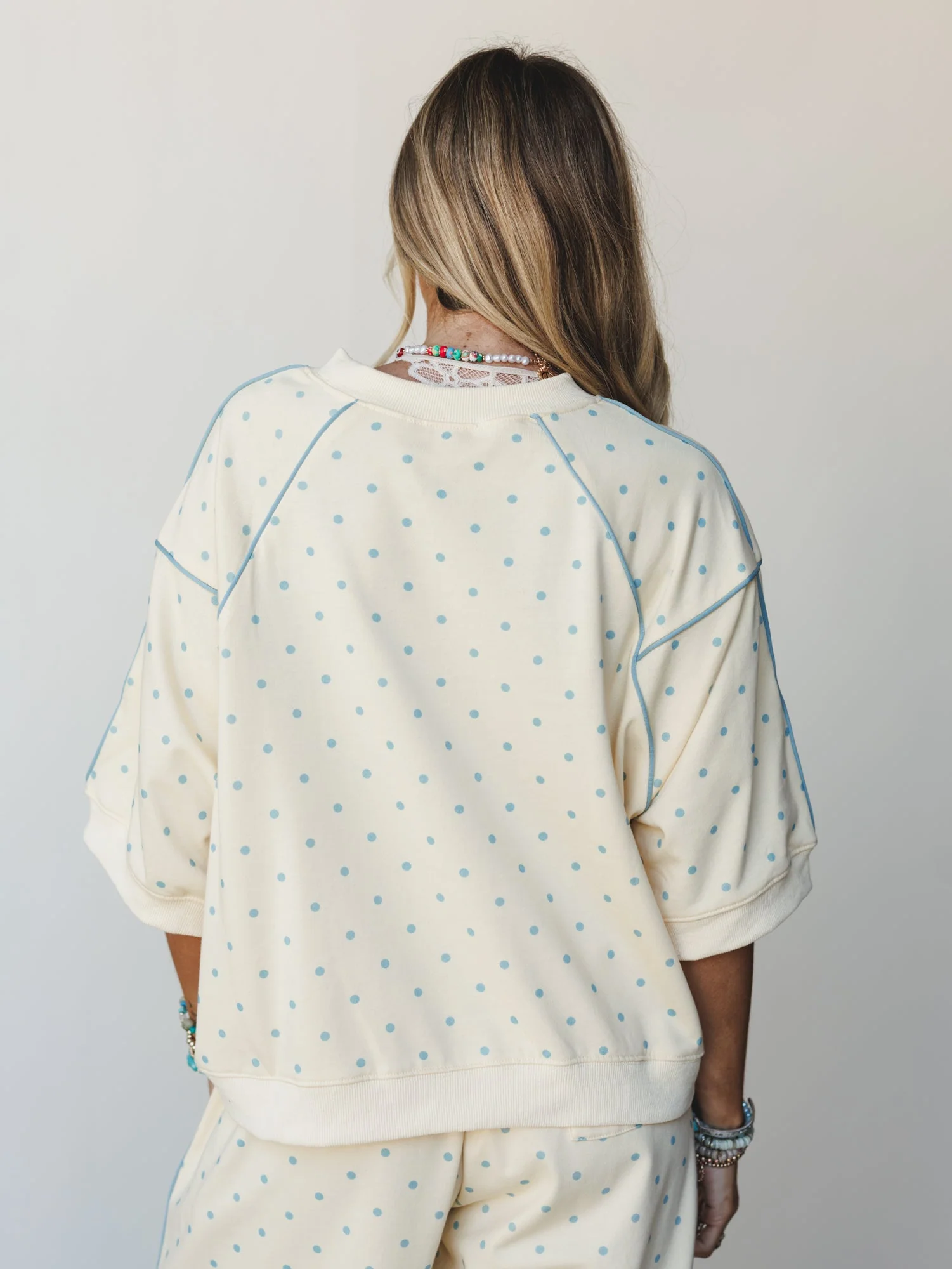 On the Chase Polka Dot Top - Butter Yellow Blue - Image 4