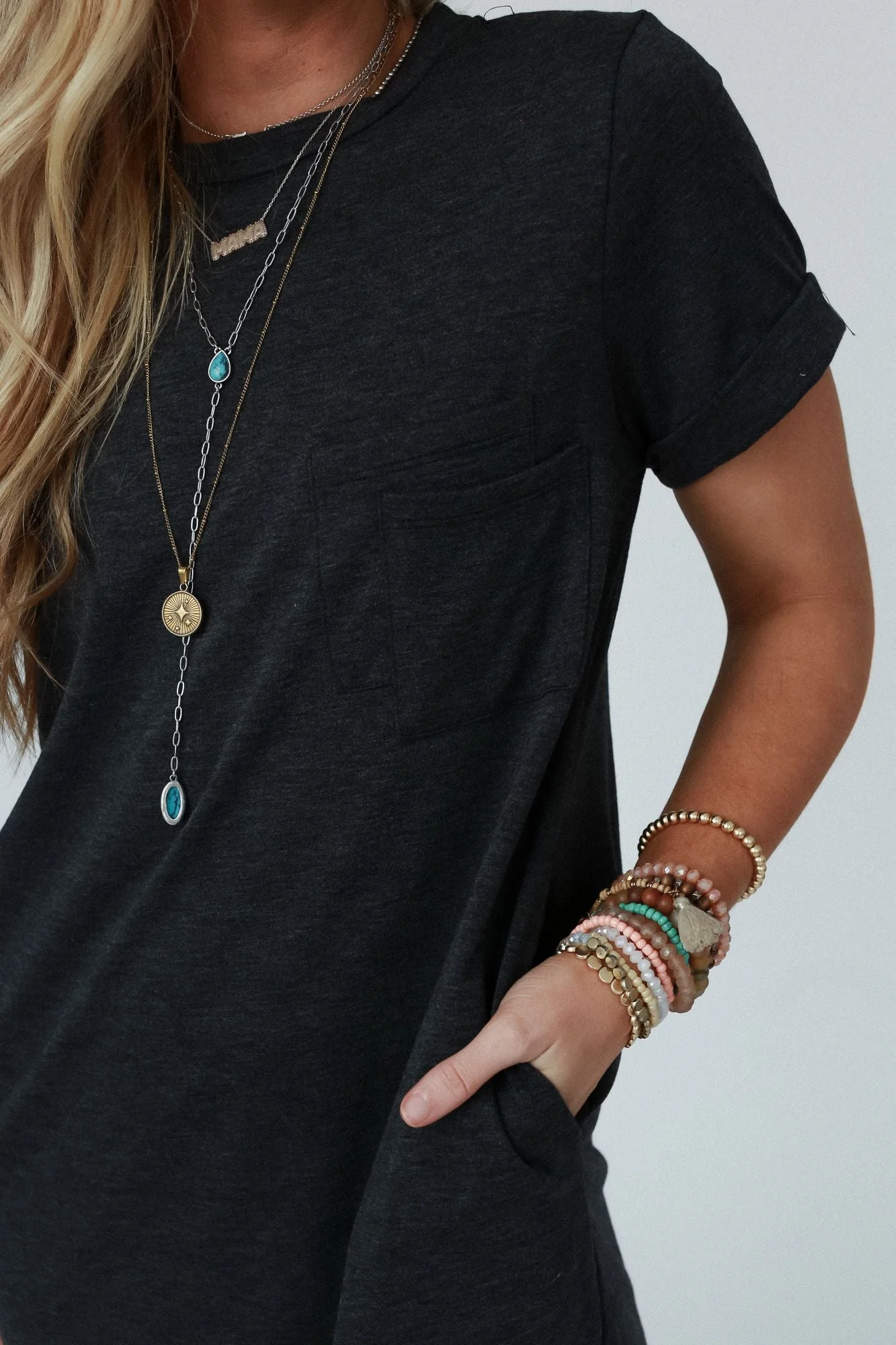 The Nest On The Daily Pocket Tee Dress - Charcoal 2Tone - Image 5