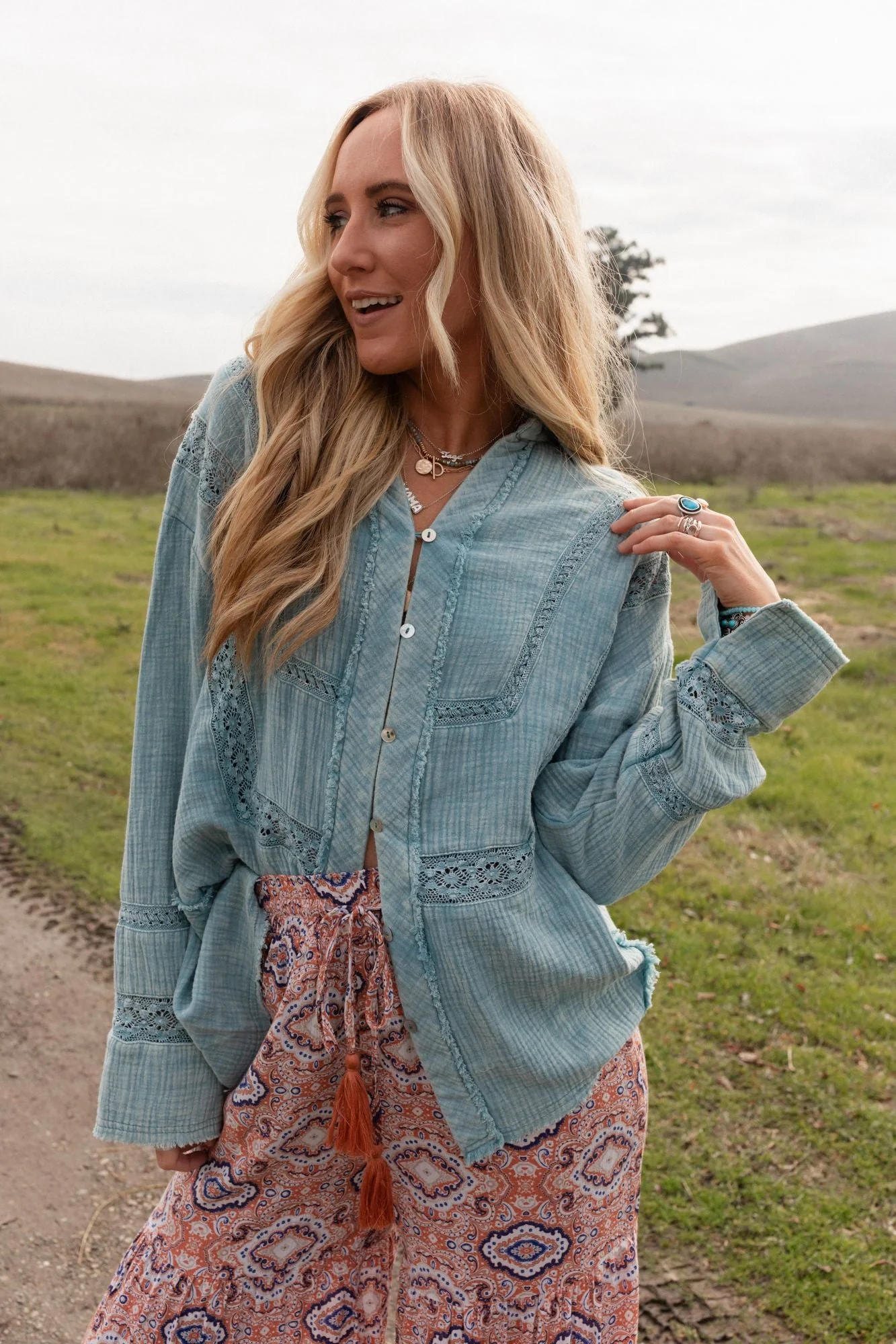 One In A Million Button Down Top - Blue - Image 6