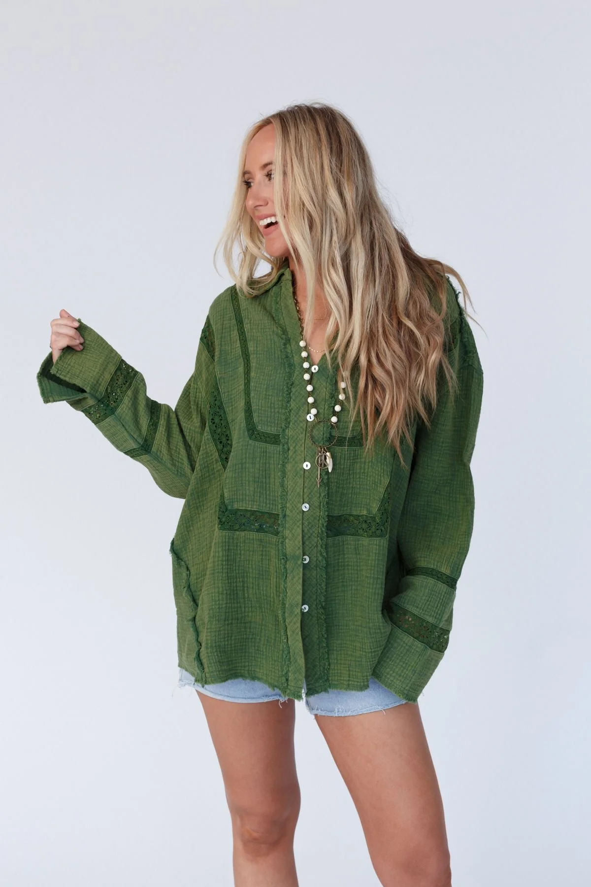 One In A Million Button Down Top - Green - Image 2