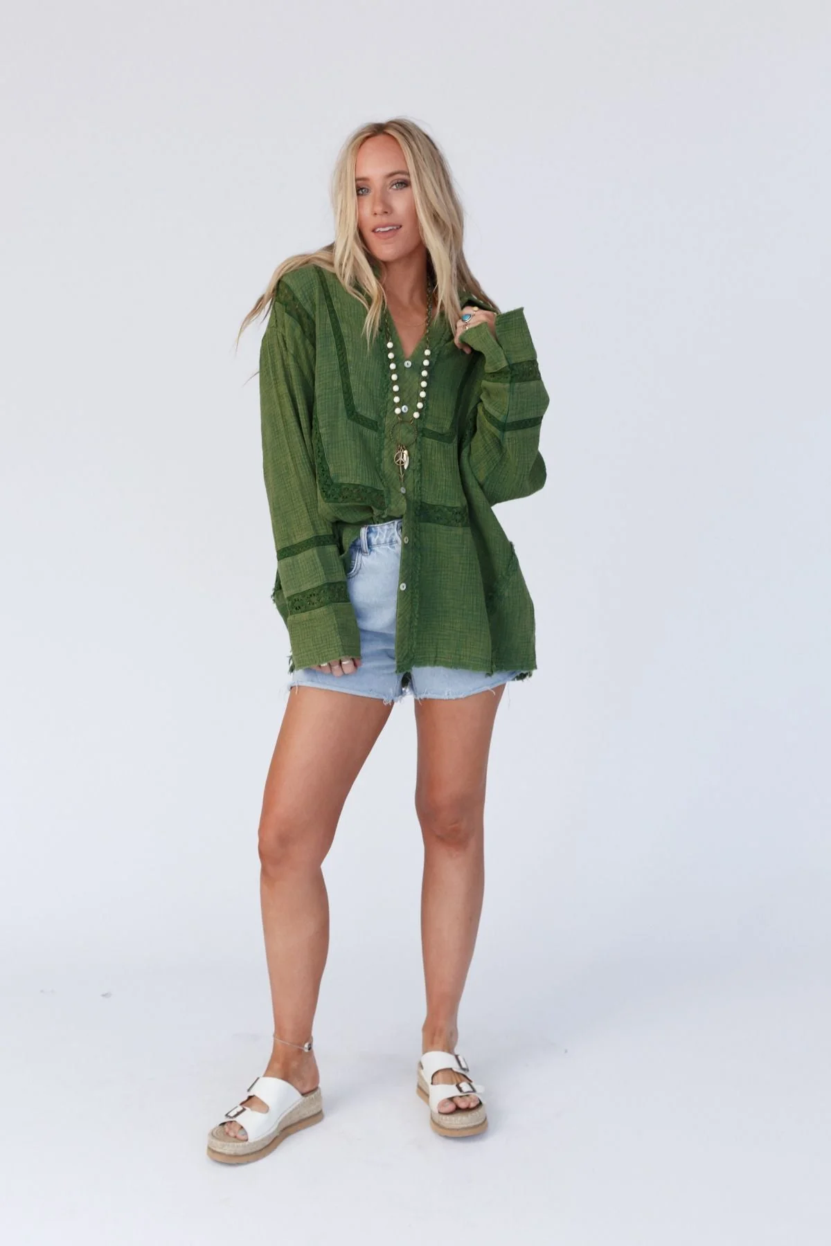 One In A Million Button Down Top - Green - Image 3