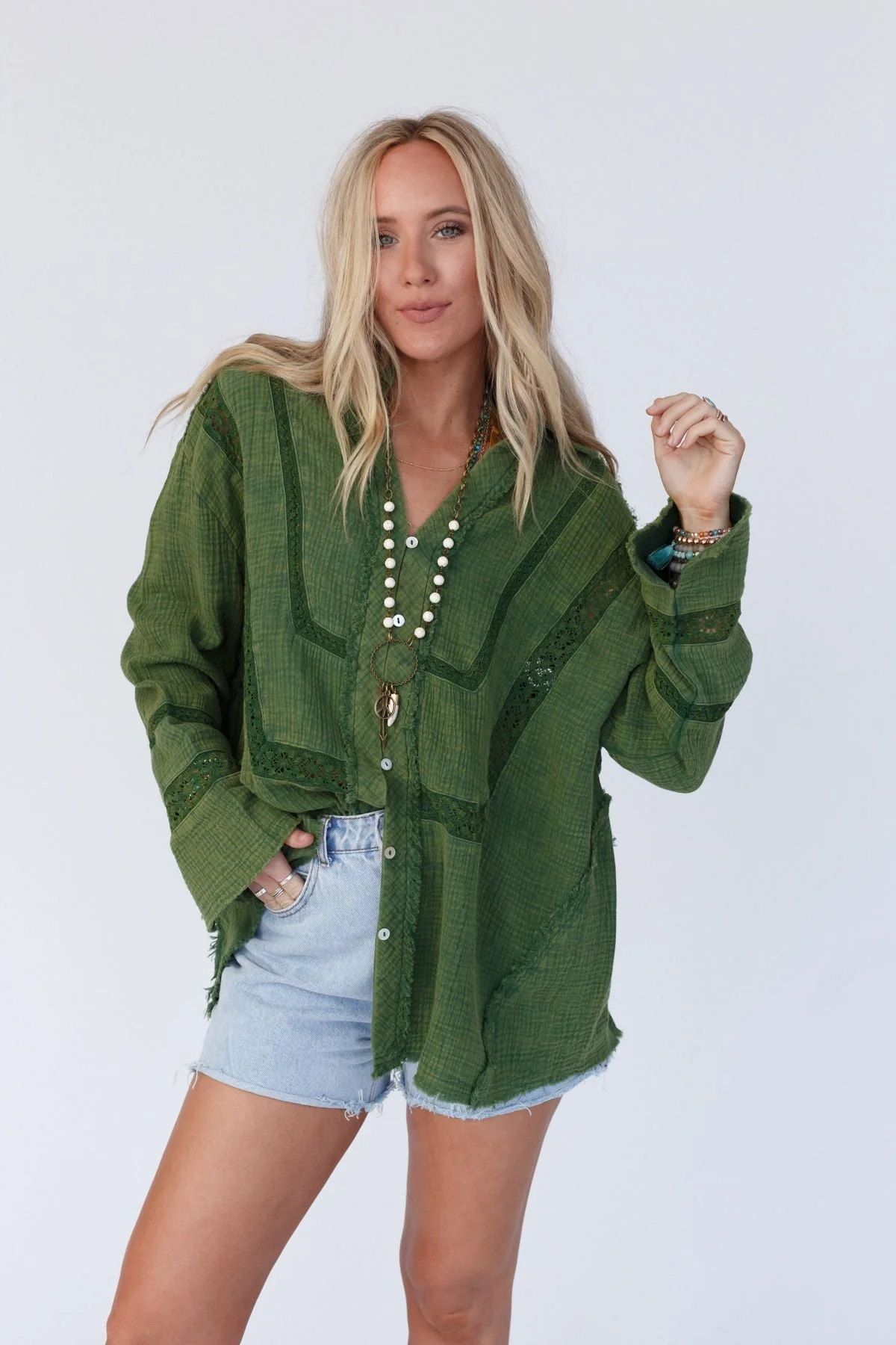 One In A Million Button Down Top - Green - Image 5