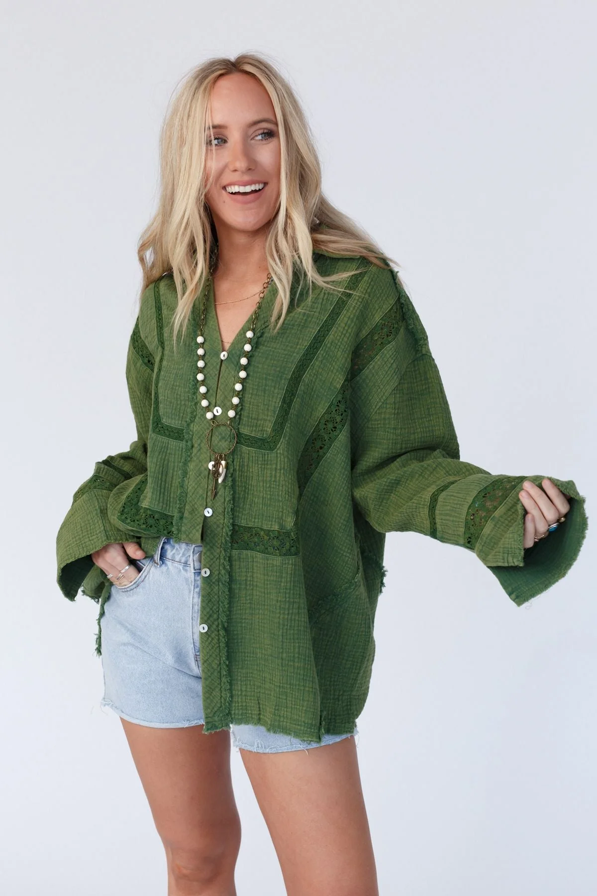 One In A Million Button Down Top - Green - Pre Order