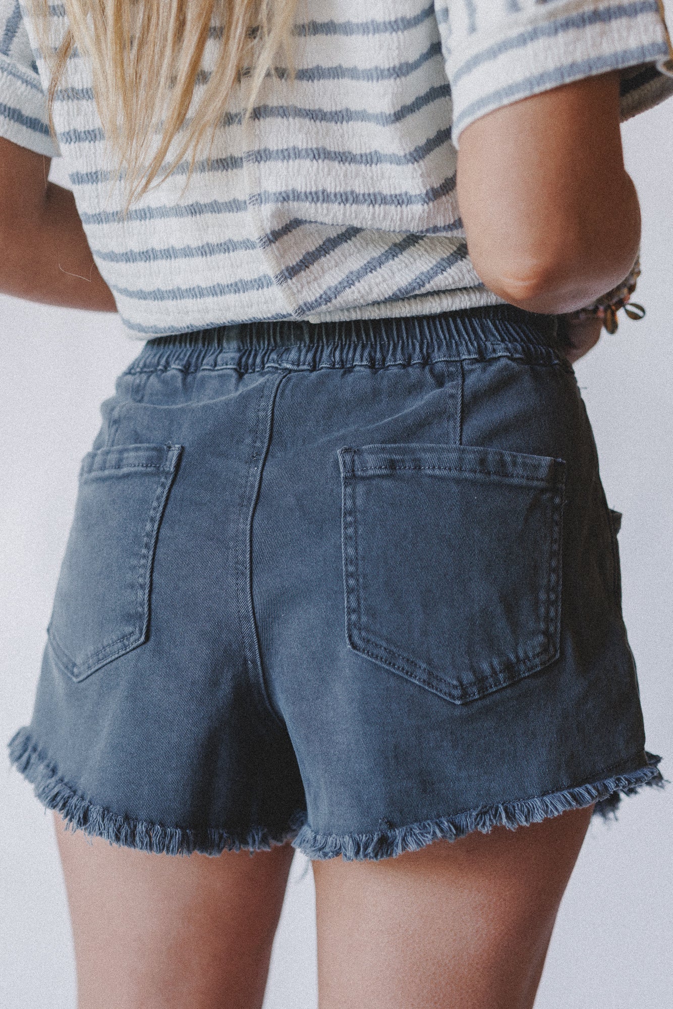 Open Sunroof Frayed Denim Shorts - Black - Image 2