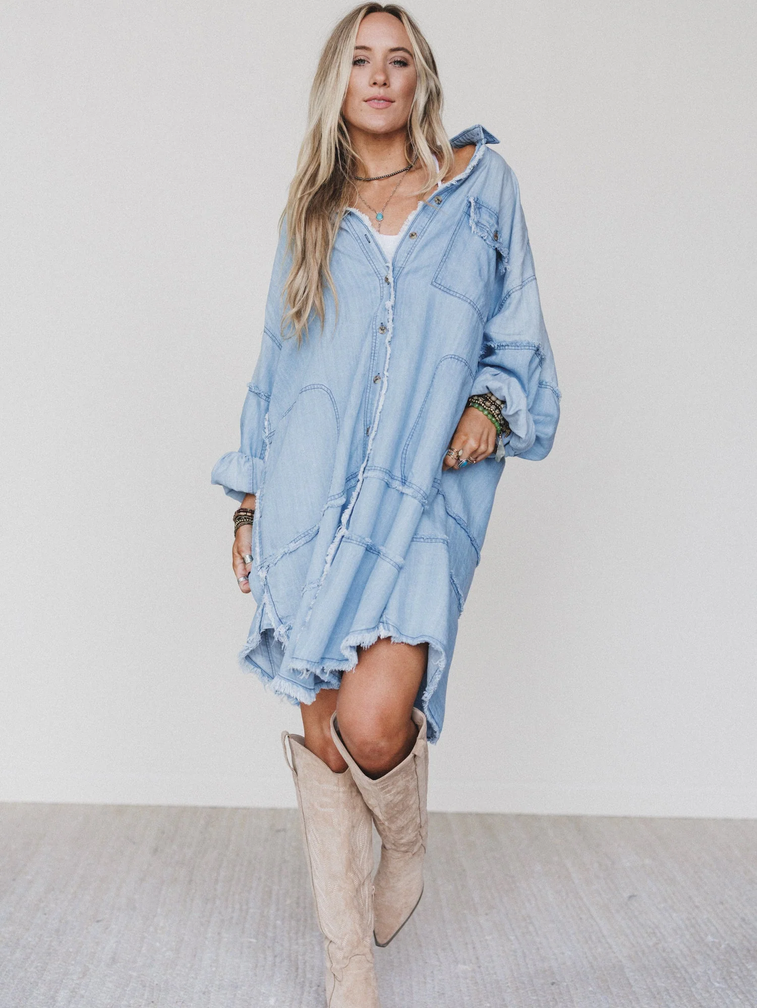 Ophelia Oversized Denim Dress - Washed Denim - Image 6