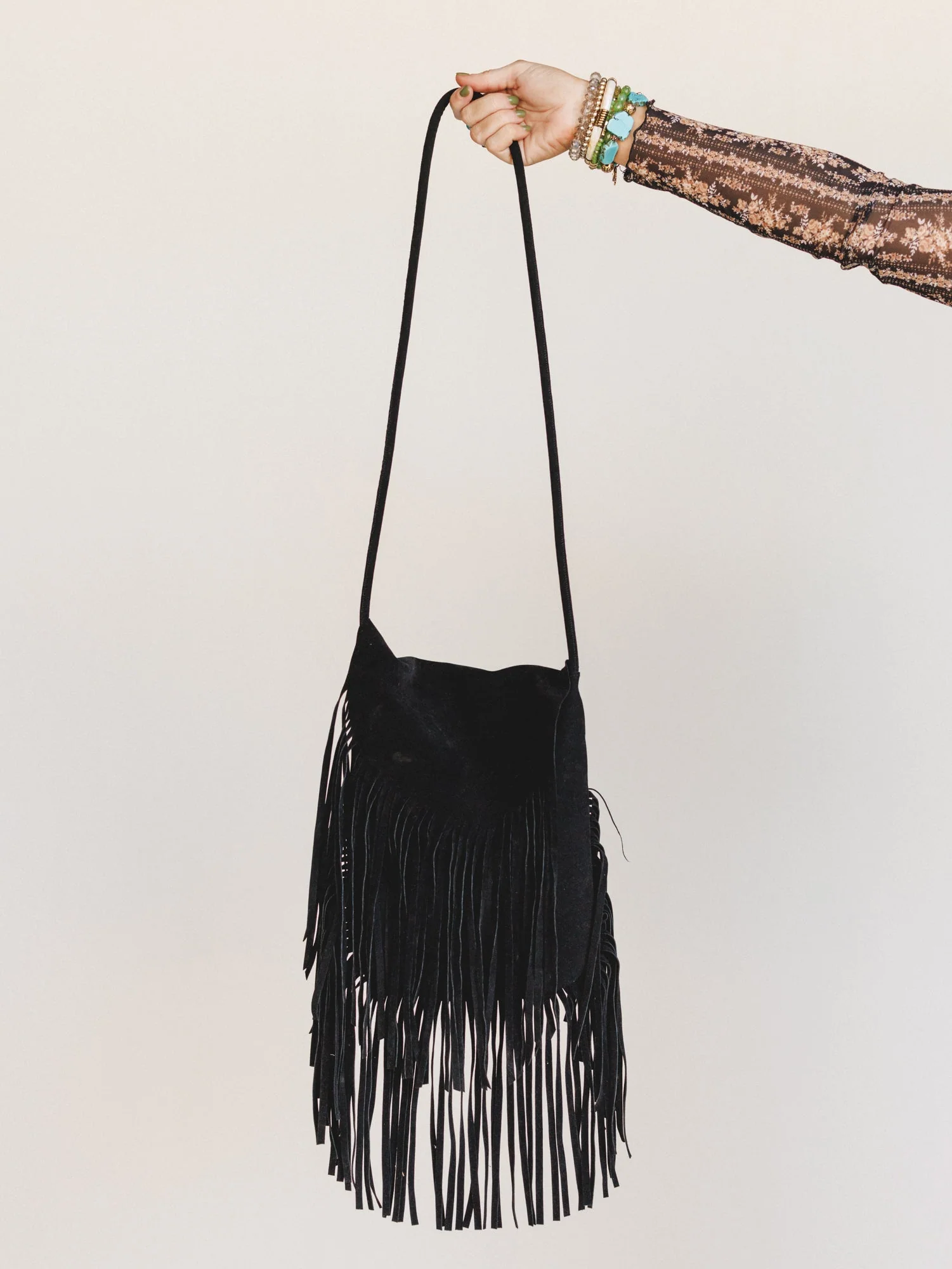 Out West Fringe Crossbody Bag - Black
