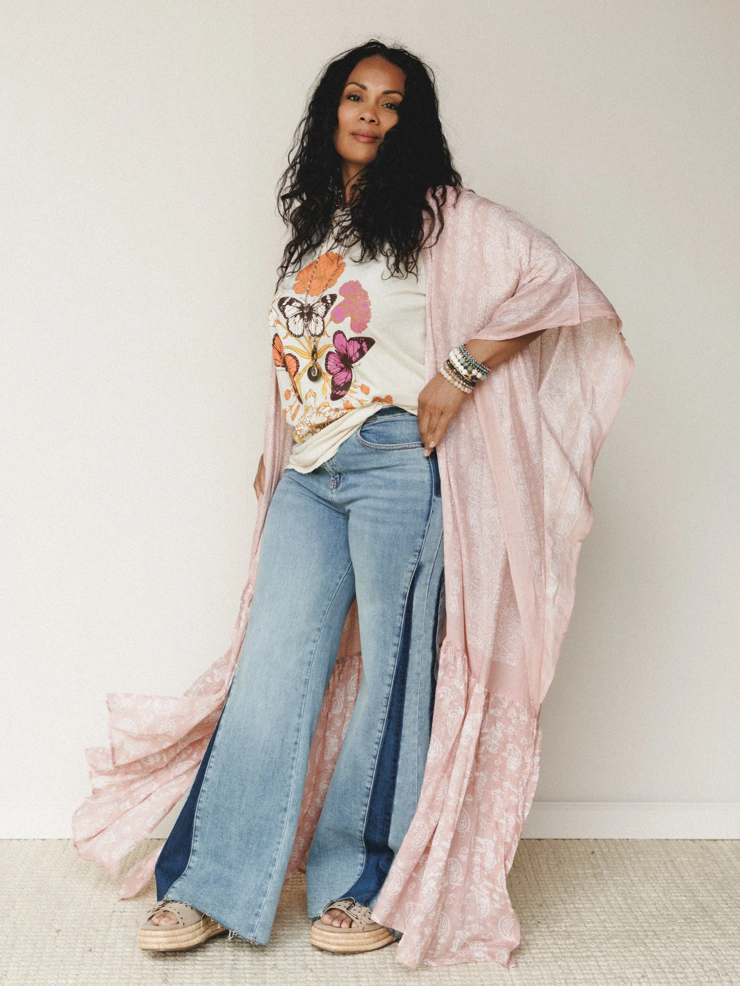Paisley Tapestry Free Flow Duster Kimono - Blush - Image 3