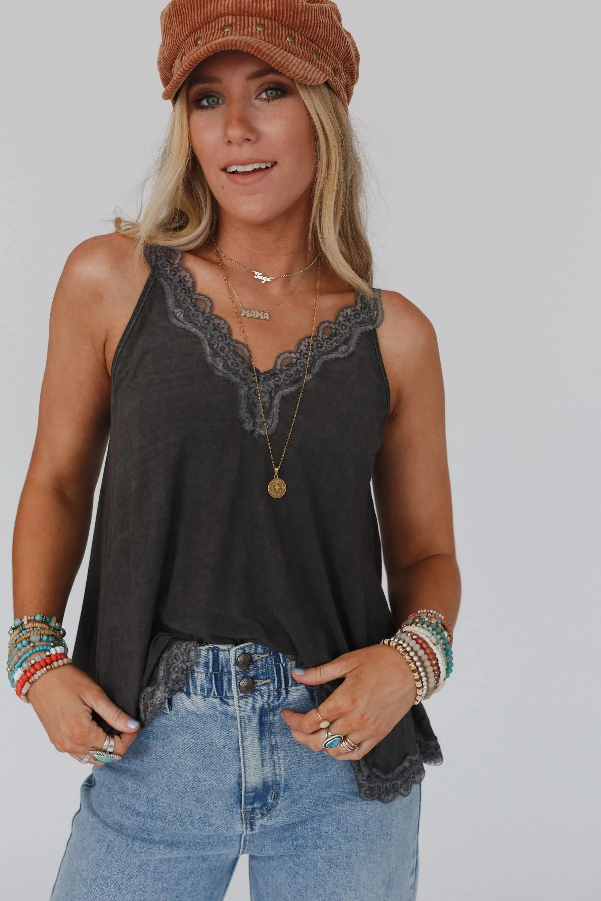 Palm Desert Lace Trim Top - Black - Image 3