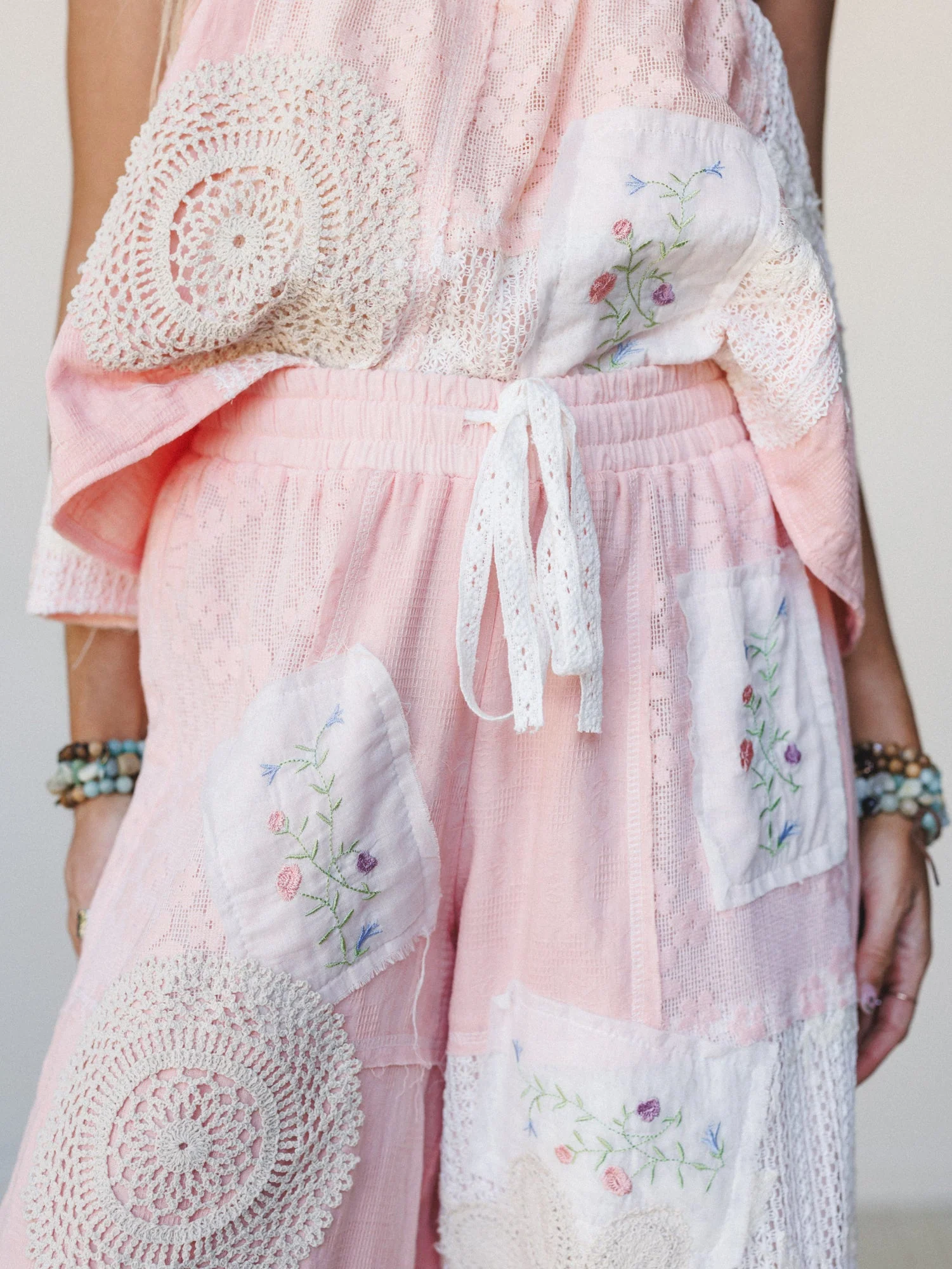 Patchwork Parade Woven Pants - Pale Pink - Image 2