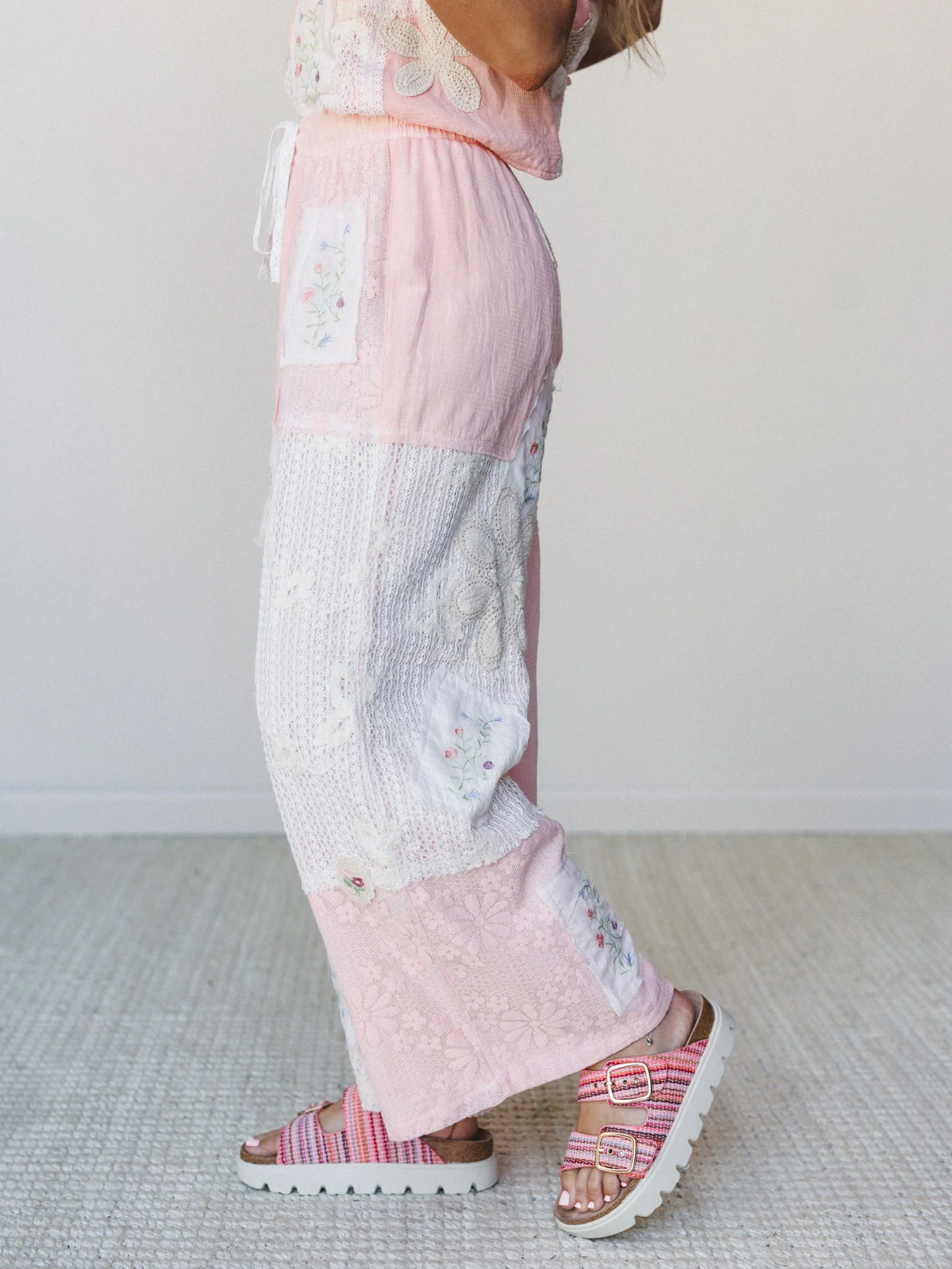 Patchwork Parade Woven Pants - Pale Pink - Image 3