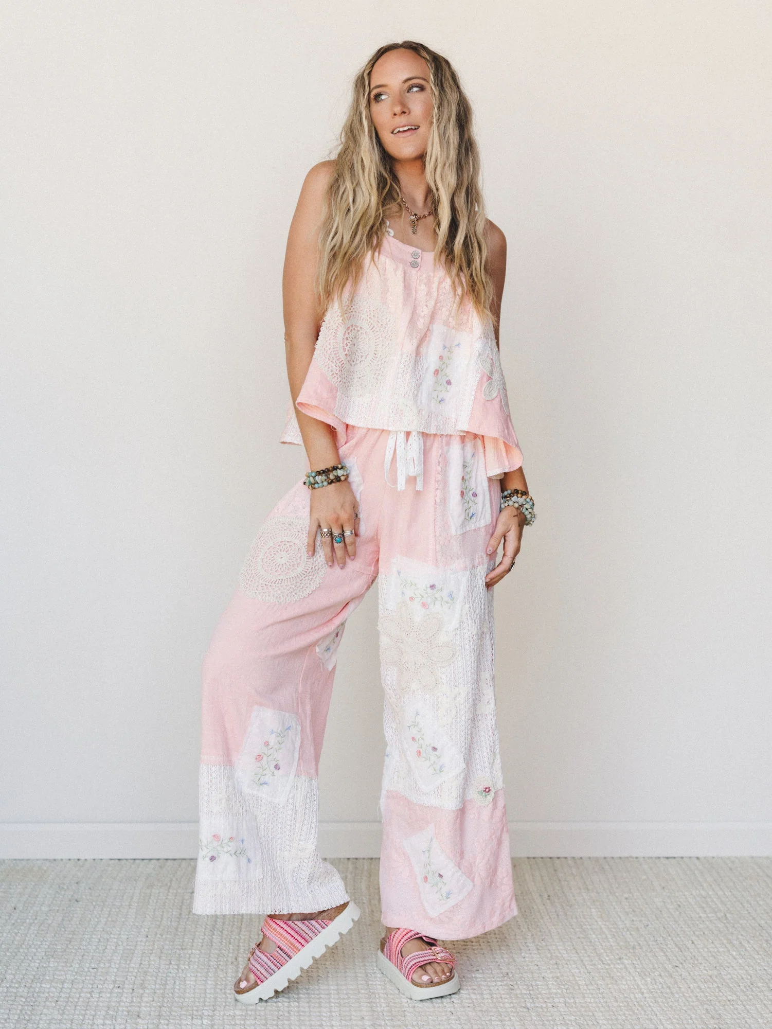 Patchwork Parade Woven Pants - Pale Pink - Image 4