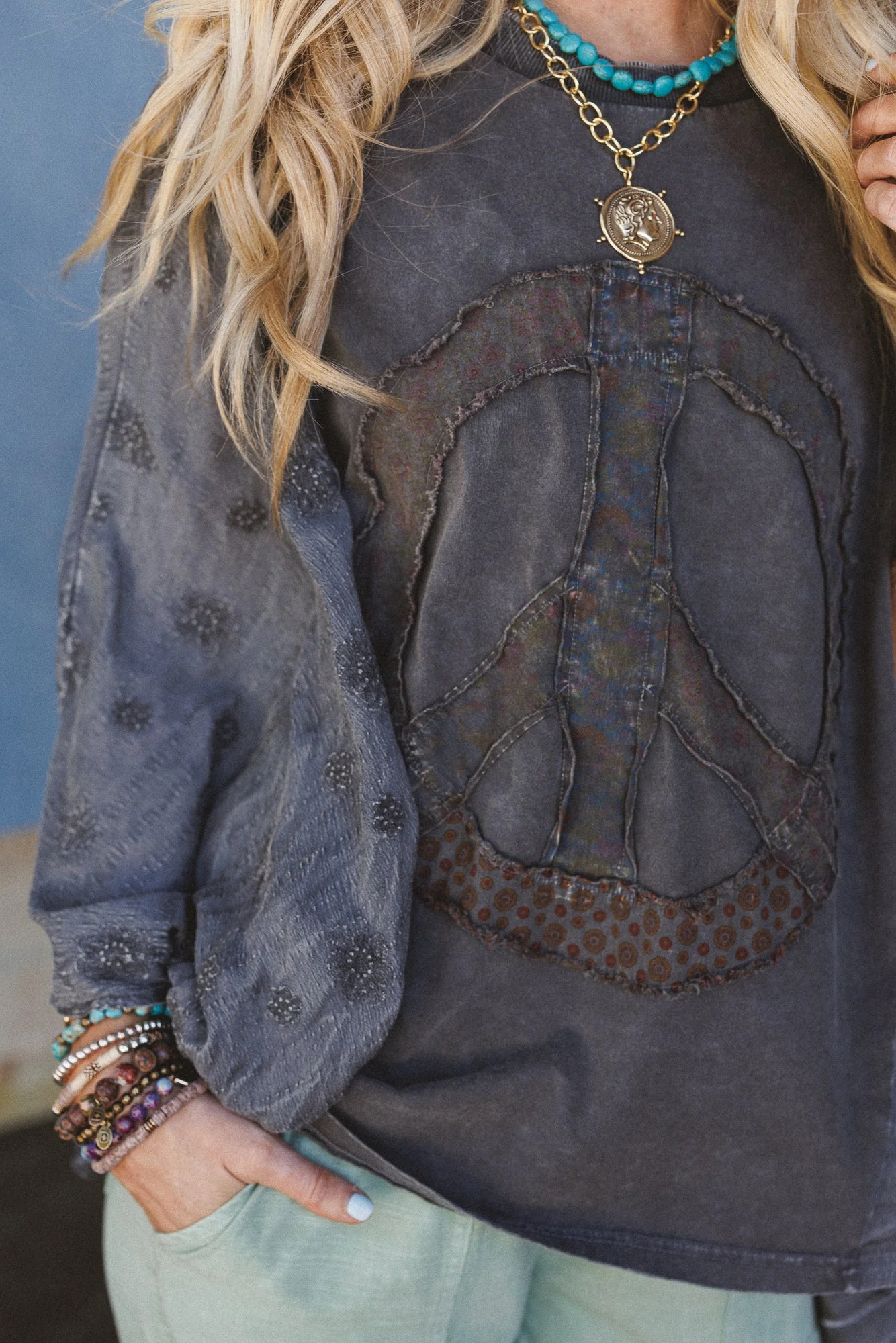 Peace Path Embroidered Top - Black - Image 3