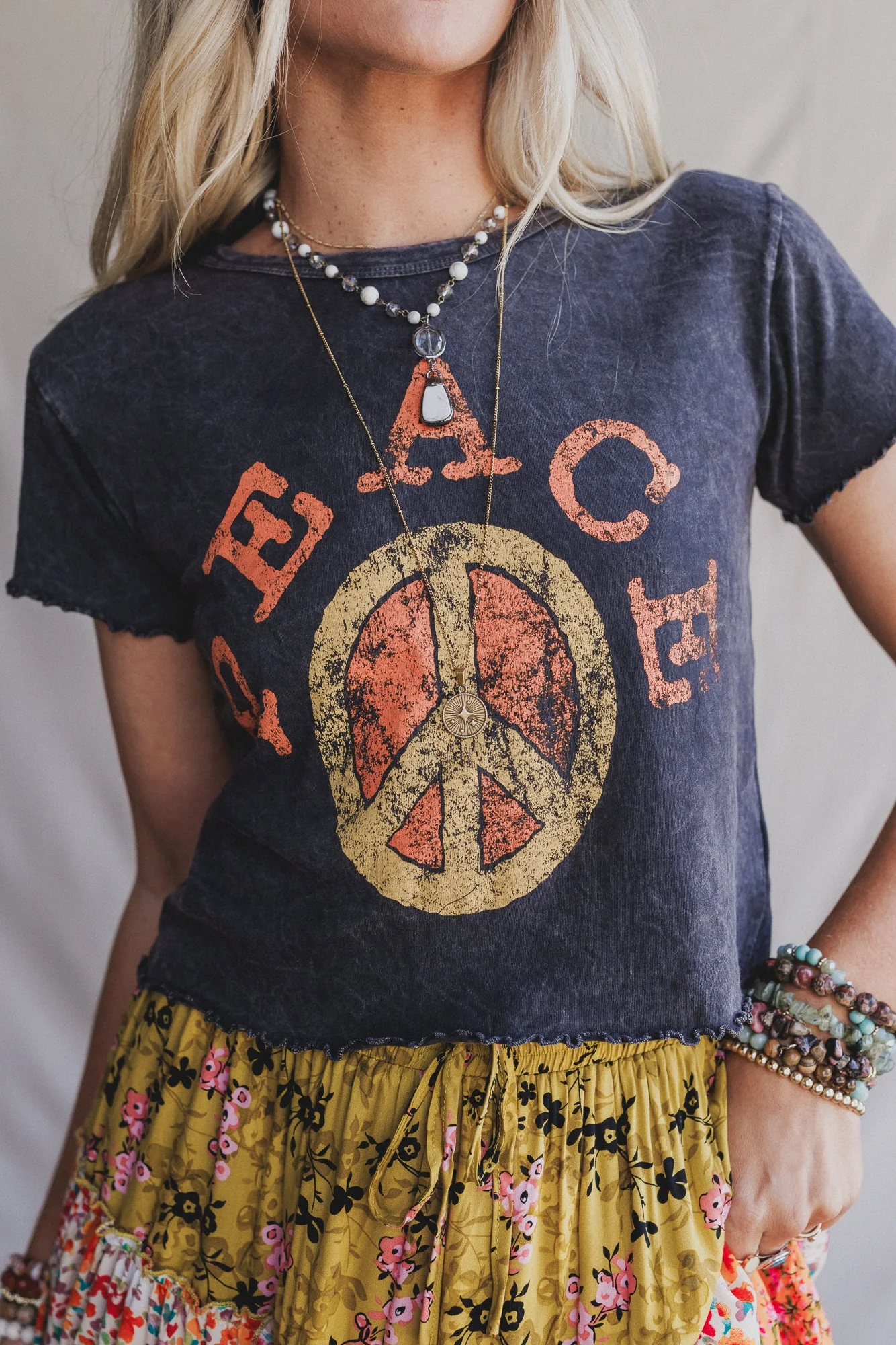 Peaceful Charm Graphic Tee - Charcoal - Image 2