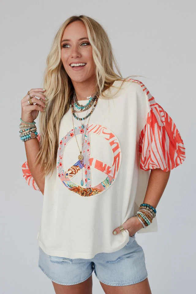 Peaceful Vibes Contrast Top - Ivory