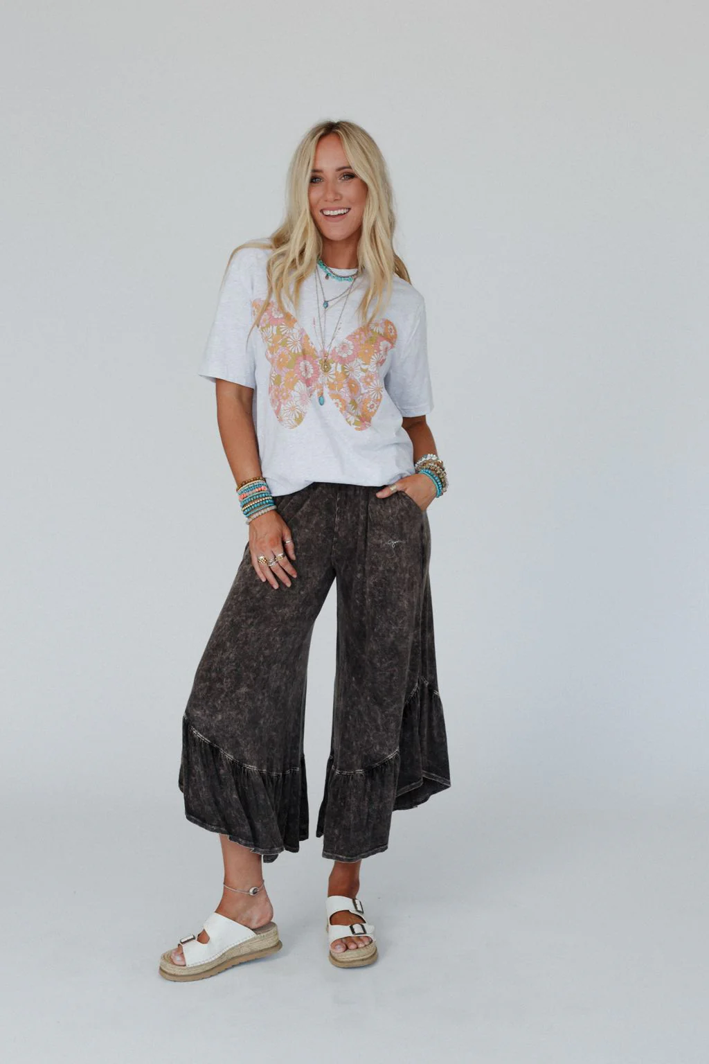 Pebble Shore Ruffle Pants - Black - Image 6