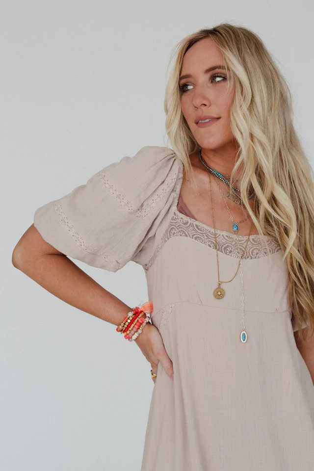 Peony Paradise Lace Trim Dress - Mocha - Image 2
