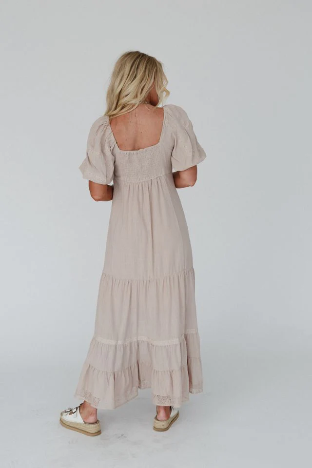 Peony Paradise Lace Trim Dress - Mocha - Image 3
