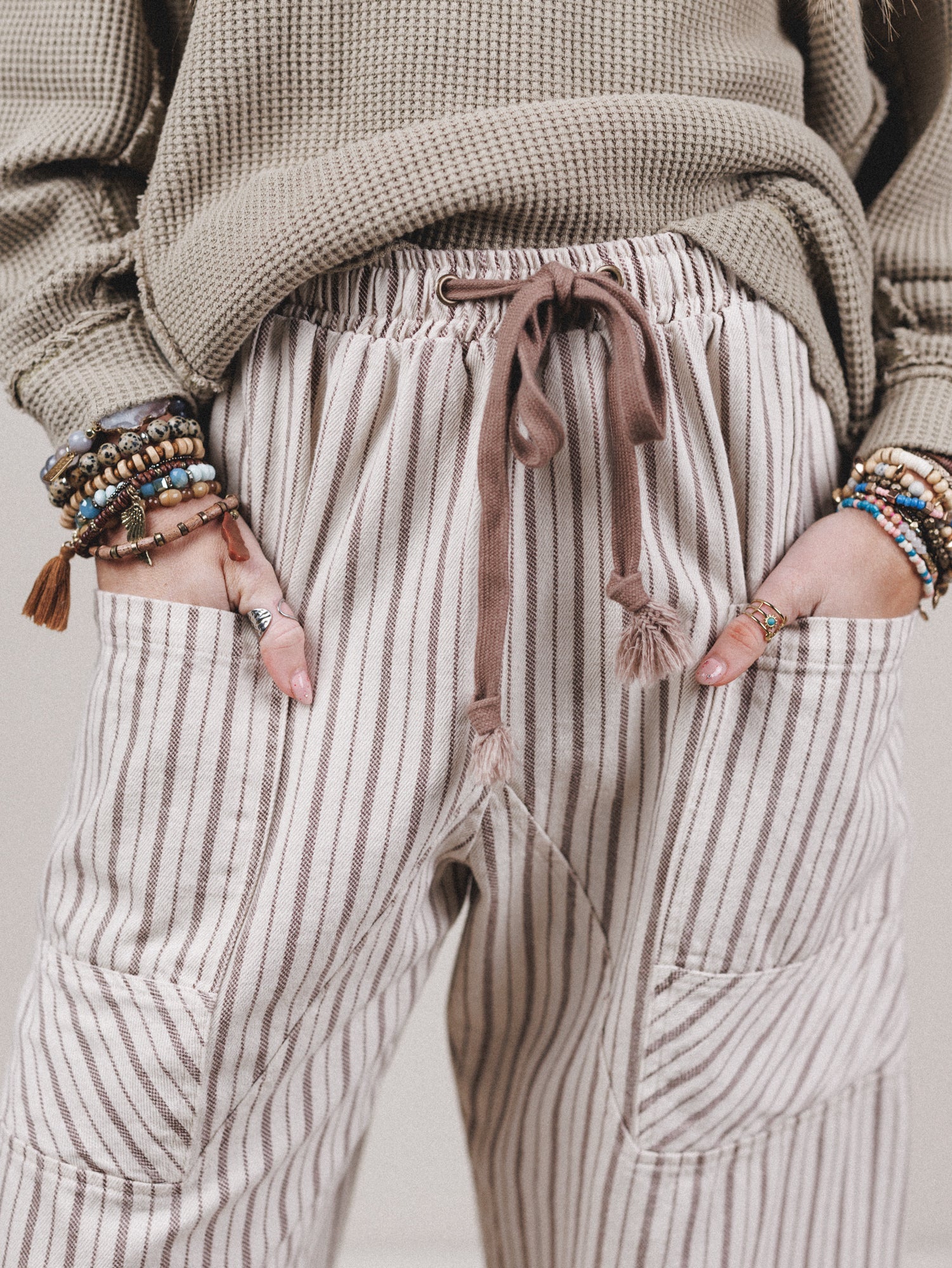 Percy Striped Barrel Jeans - Taupe - Image 3