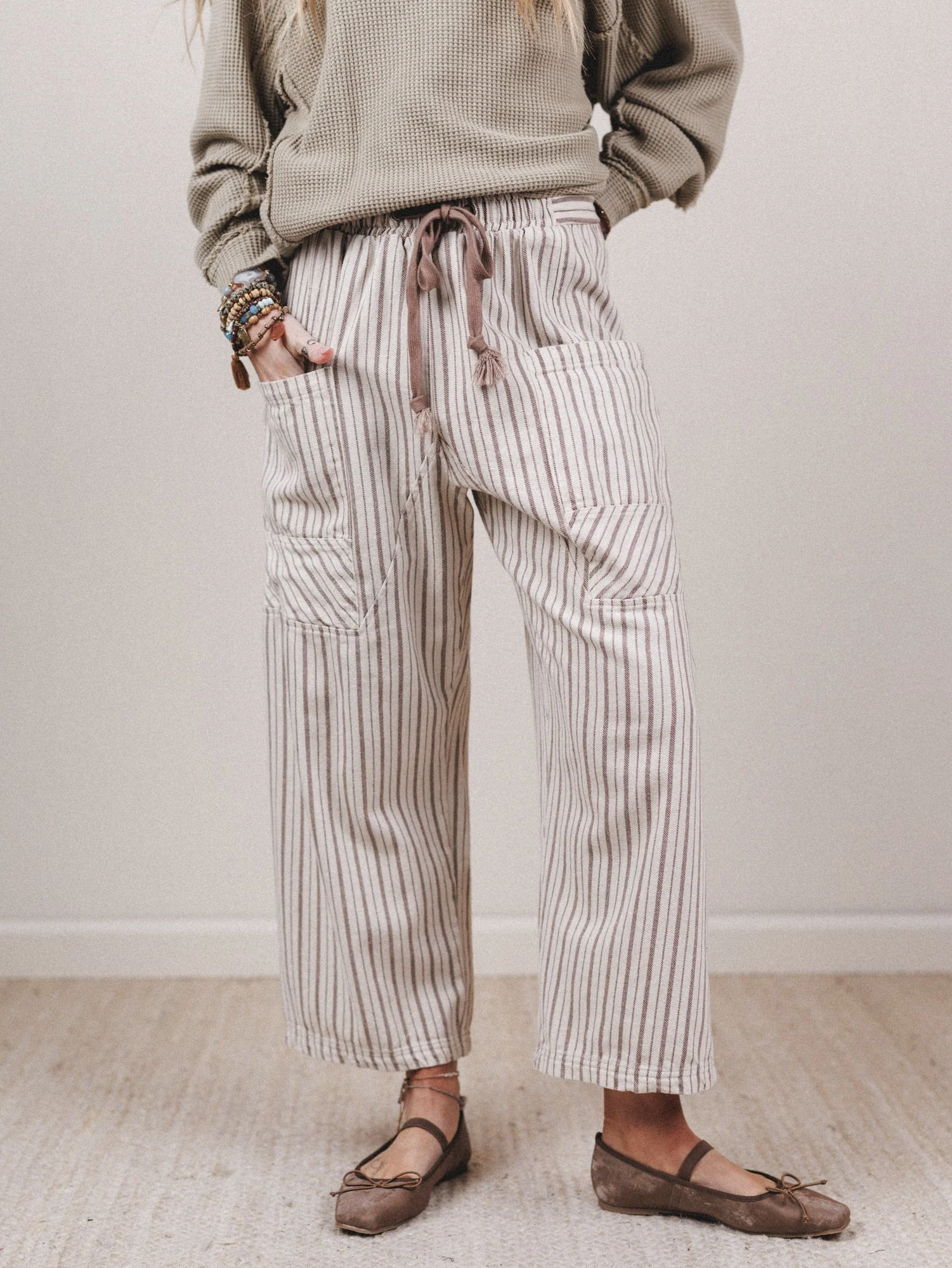Percy Striped Barrel Jeans - Taupe - Image 6