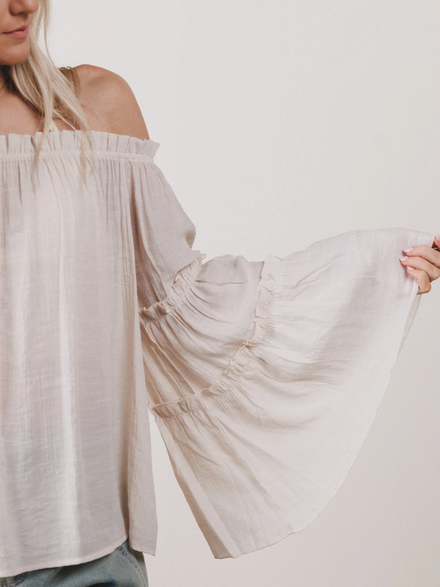 Petal Dancer Bell Sleeve Top - Beige - Image 5