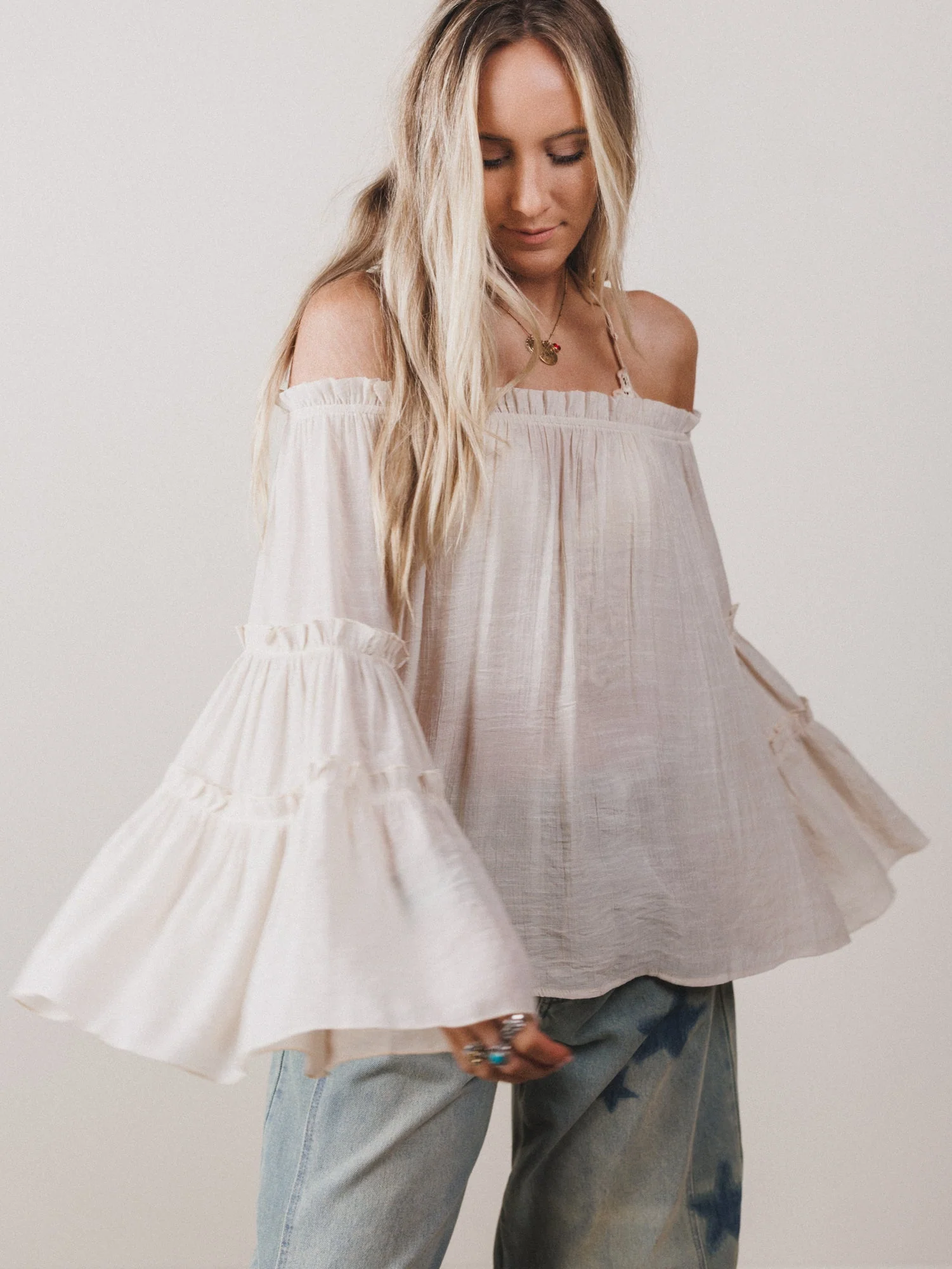 Petal Dancer Bell Sleeve Top - Beige - Pre Order - Image 2