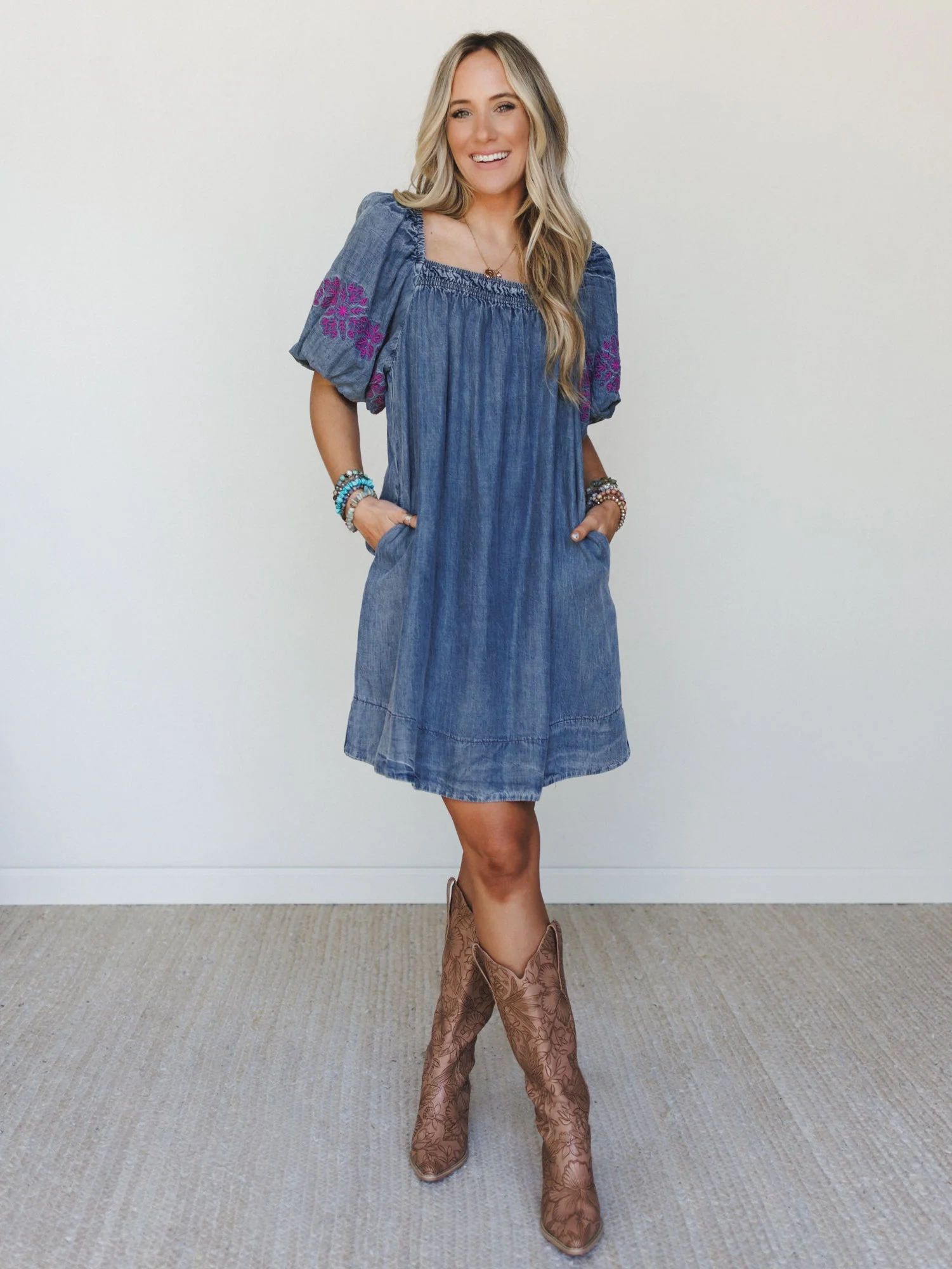 Petal Groove Dress - Washed Denim - Image 2