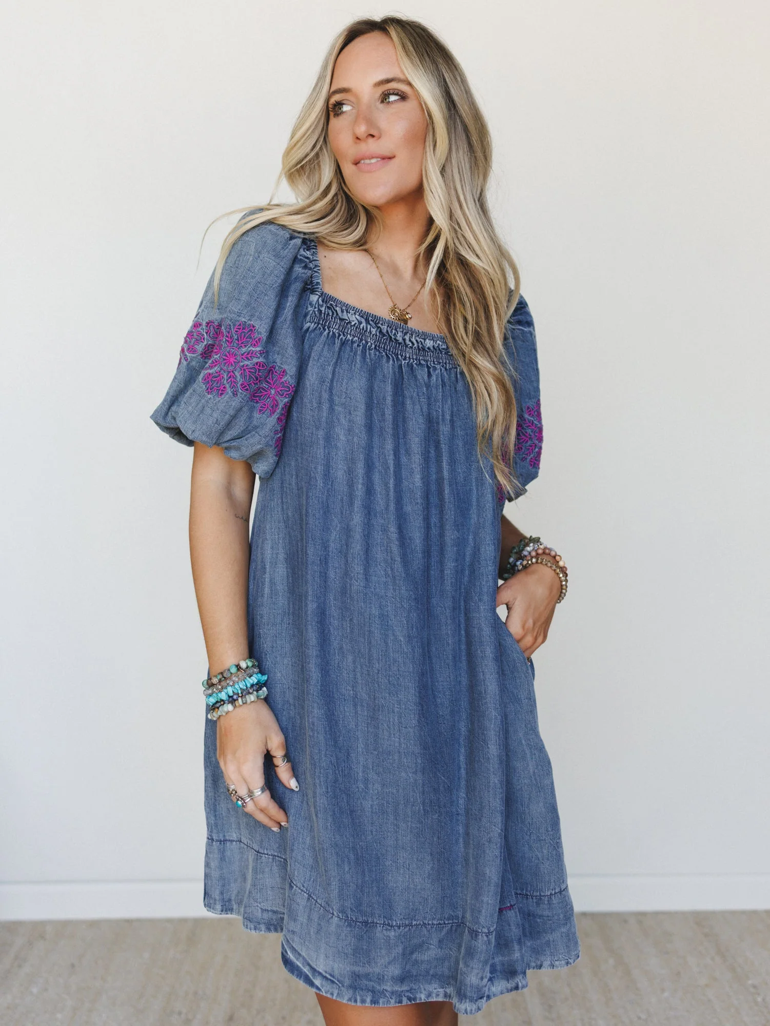 Petal Groove Dress - Washed Denim - Image 4