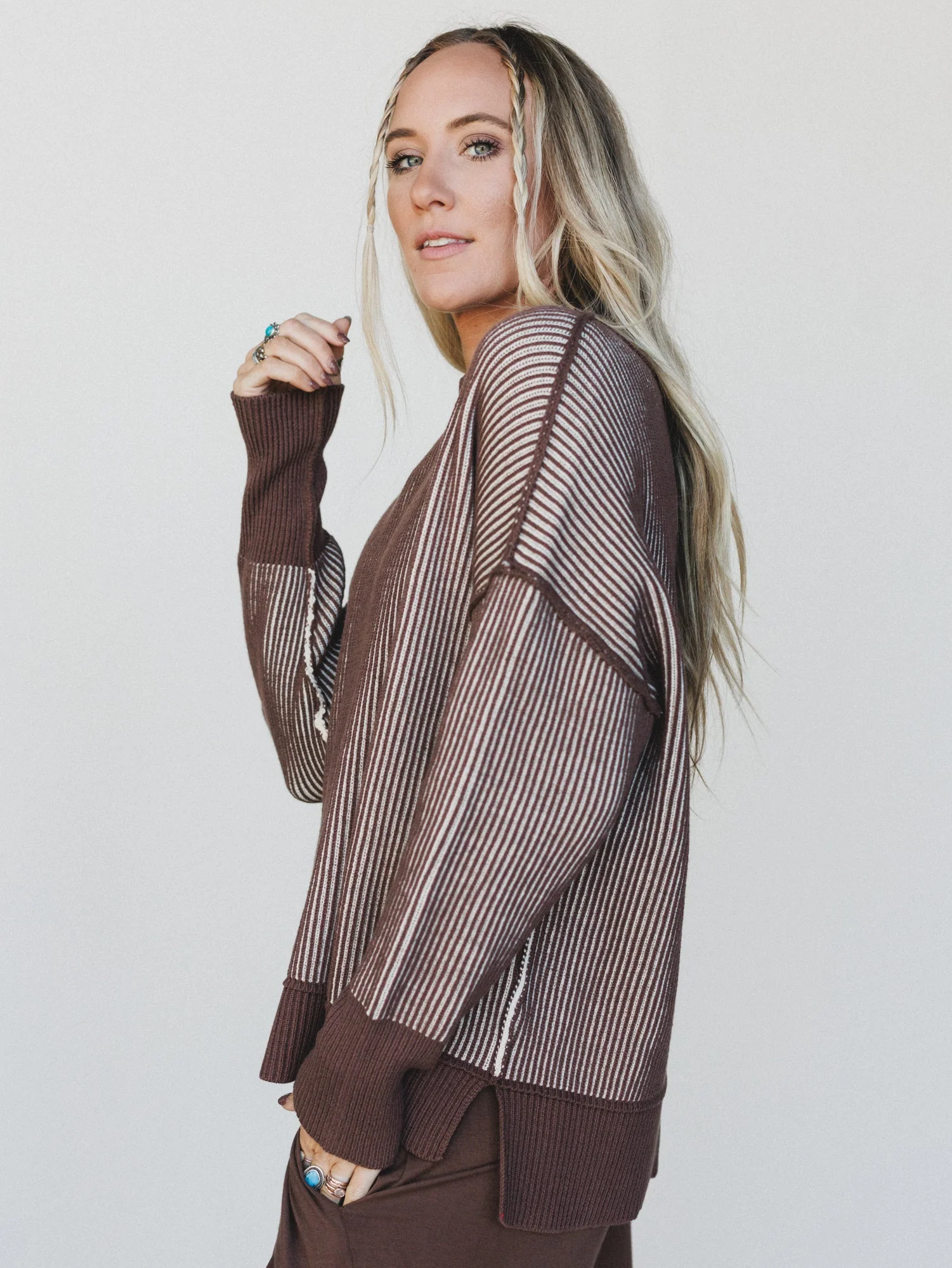 Peyton Striped Sweater - Brown