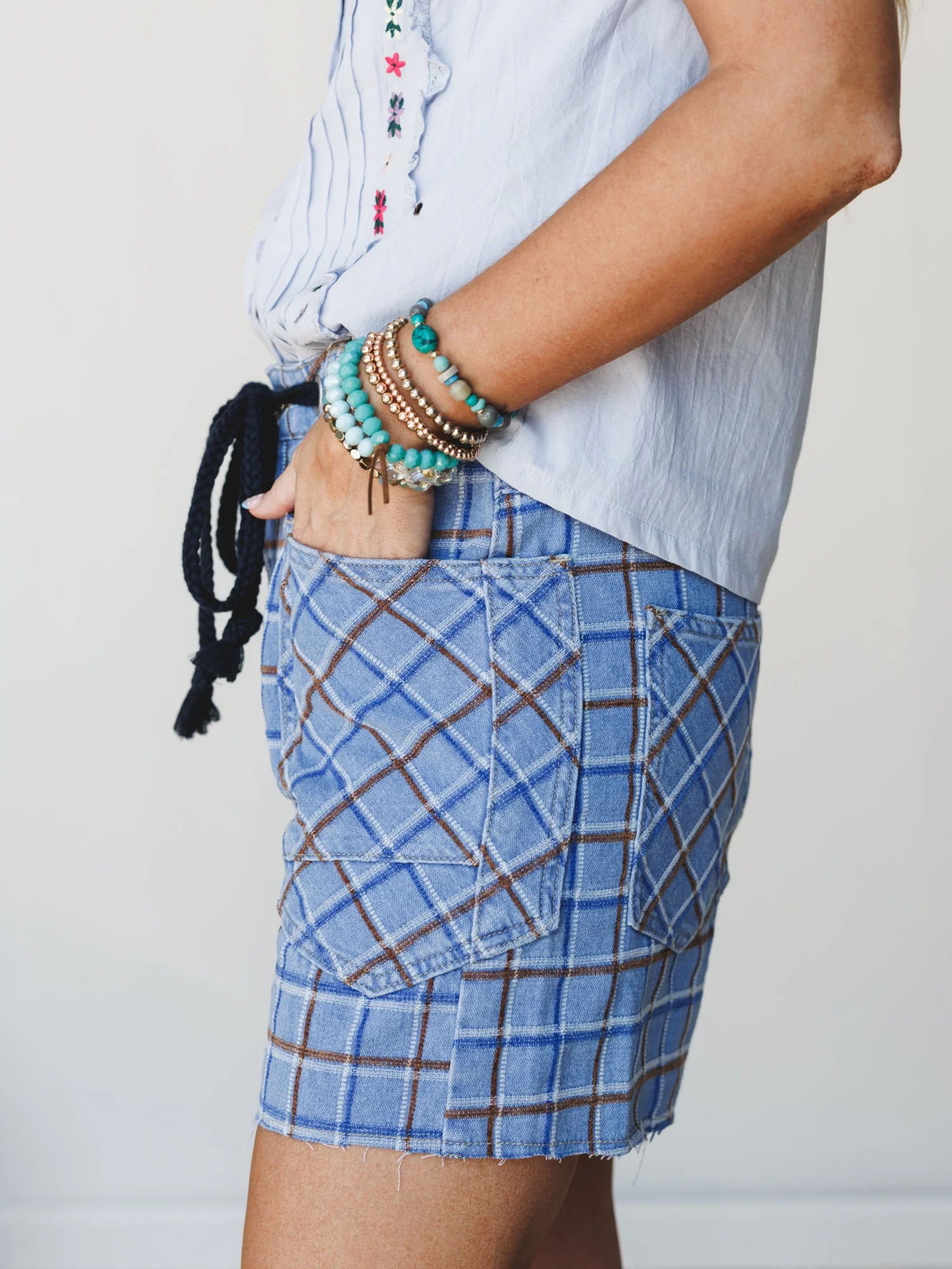 Pixi Party Shorts - Brown Denim Plaid - Image 2