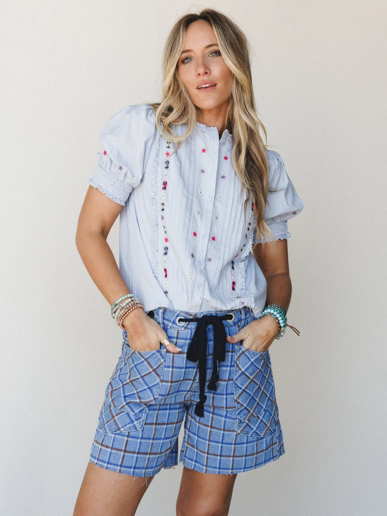 Pixi Party Shorts - Brown Denim Plaid - Image 3