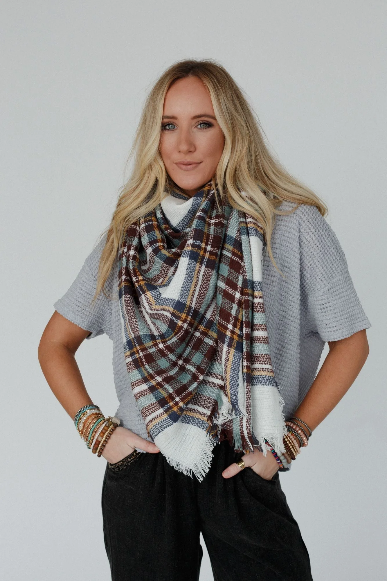 Plaid Blanket Scarf - Mint - Image 2