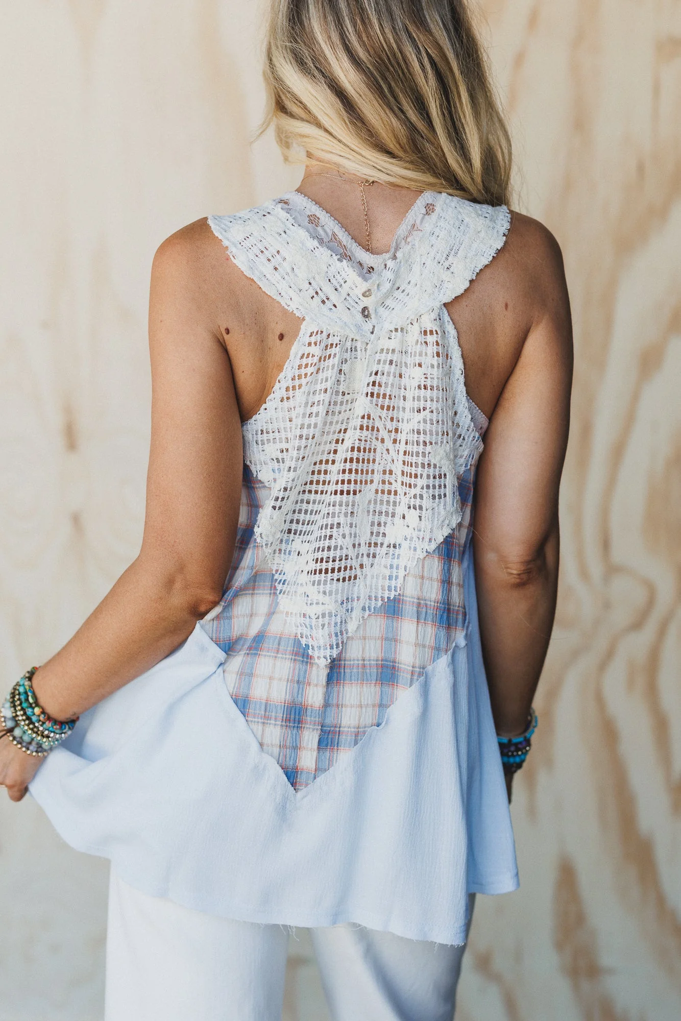 Plaid Meadow Mix Print Top - Blue - Image 2
