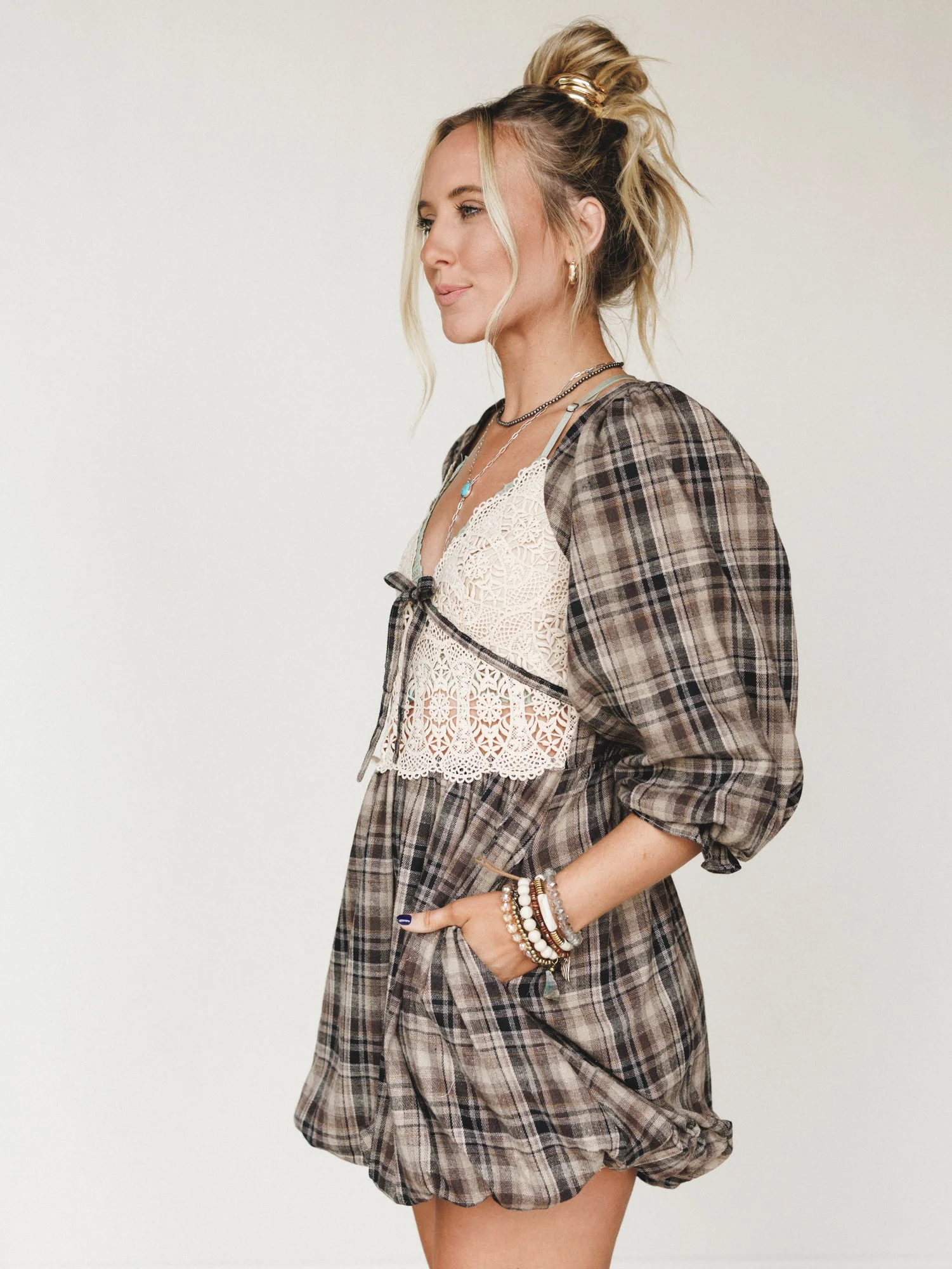Plaid Revival Mini Dress - Natural - Image 4